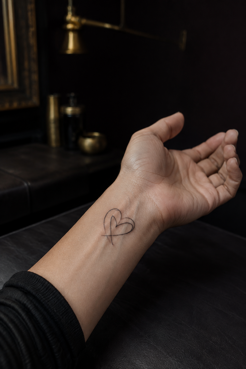 Two abstract initial-like strokes forming a fine-line heart