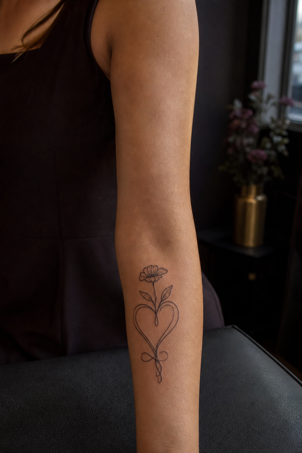 Small flower growing from heart-shaped script-like lines