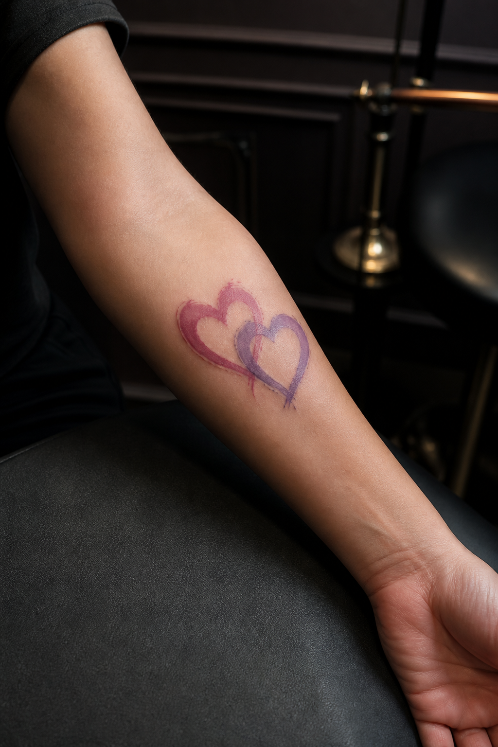 Two overlapping pink and purple watercolor-style hearts