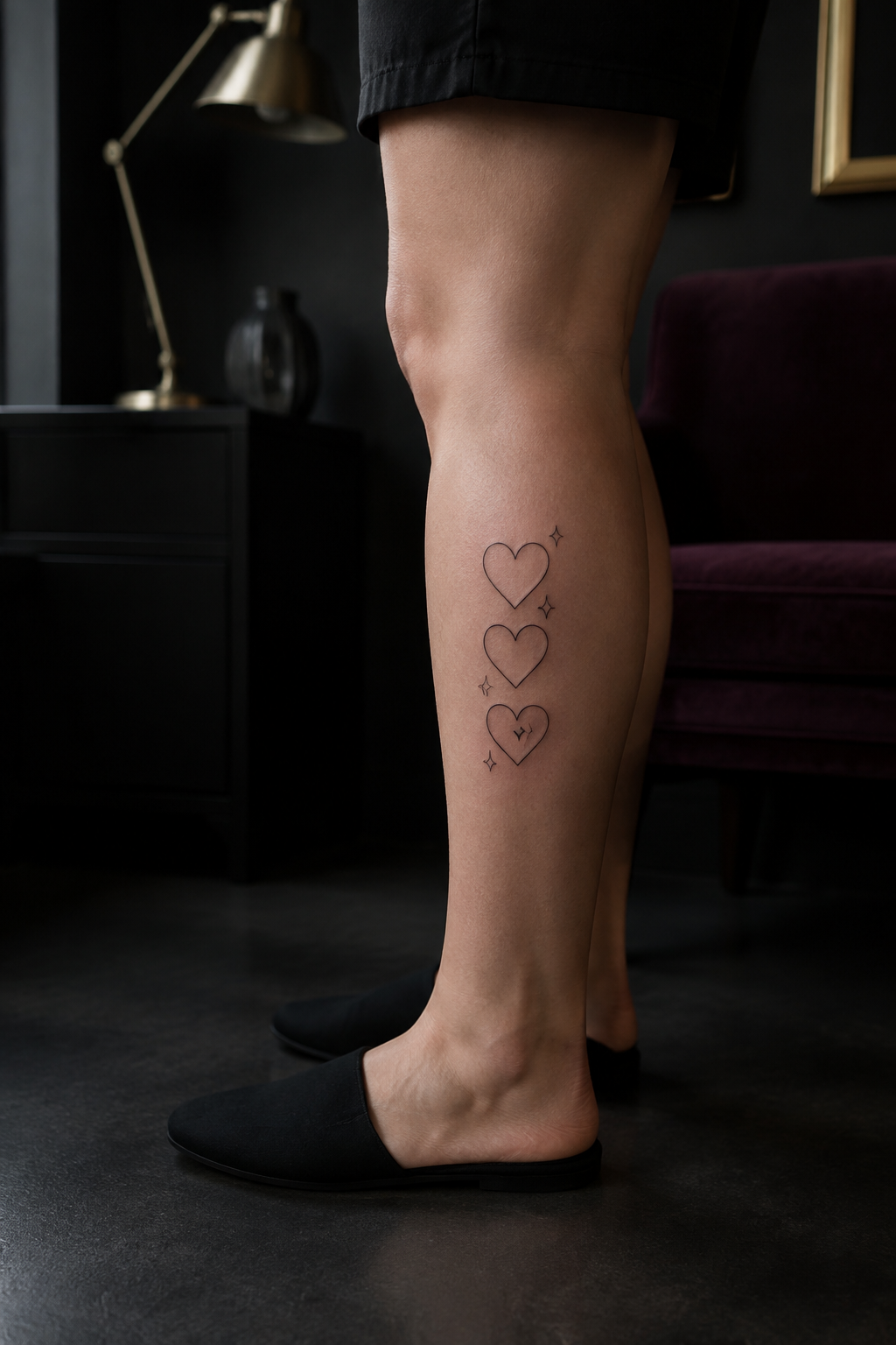 Three outlined hearts stacked vertically on an adult calf
