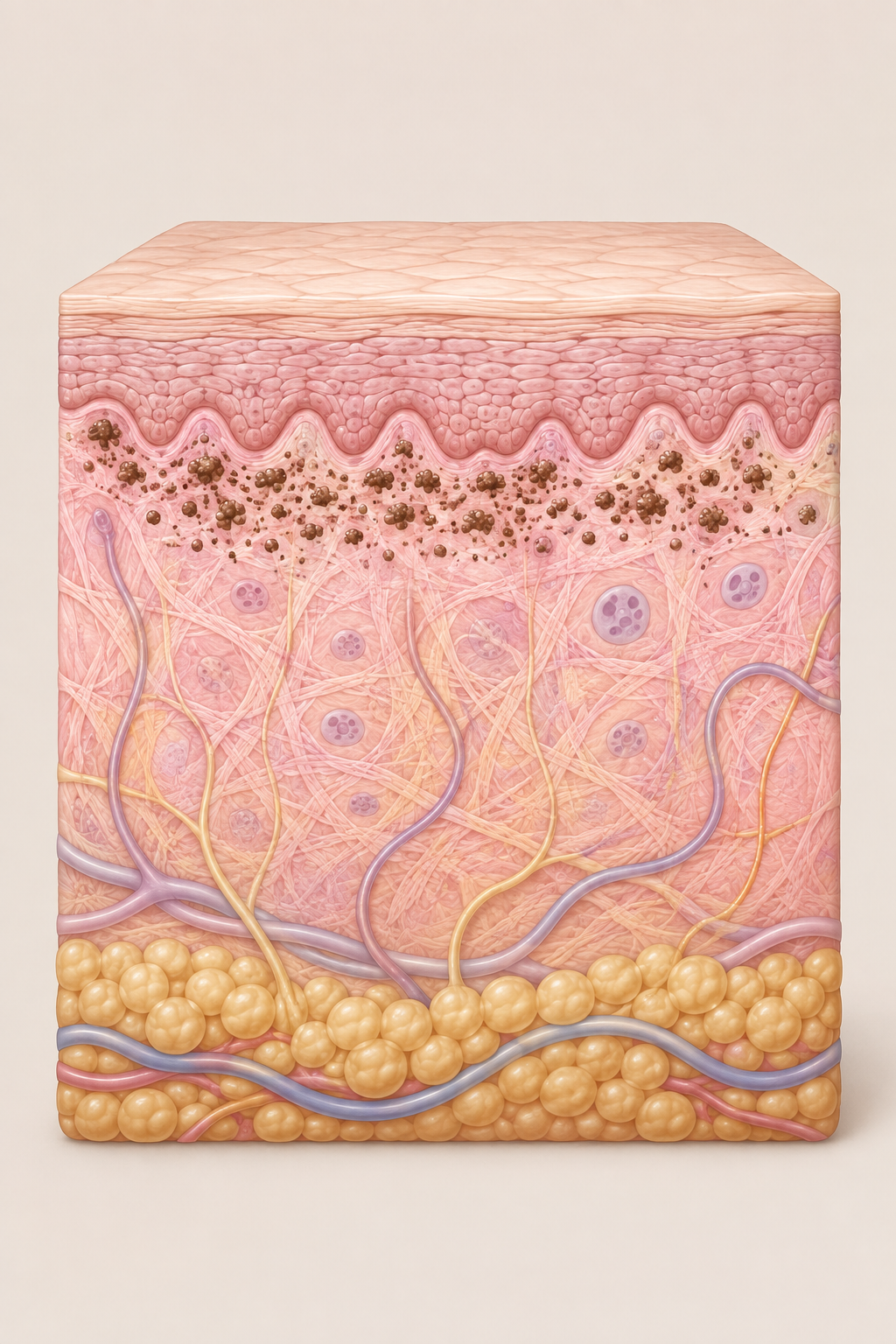 how deep tattoo ink goes: cross-section diagram showing pigment in the upper dermis