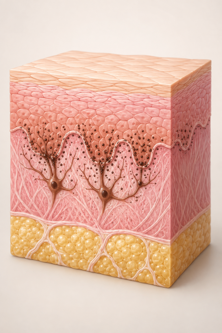 how deep tattoo ink goes: educational tattoo skin-layer diagram in a professional studio style