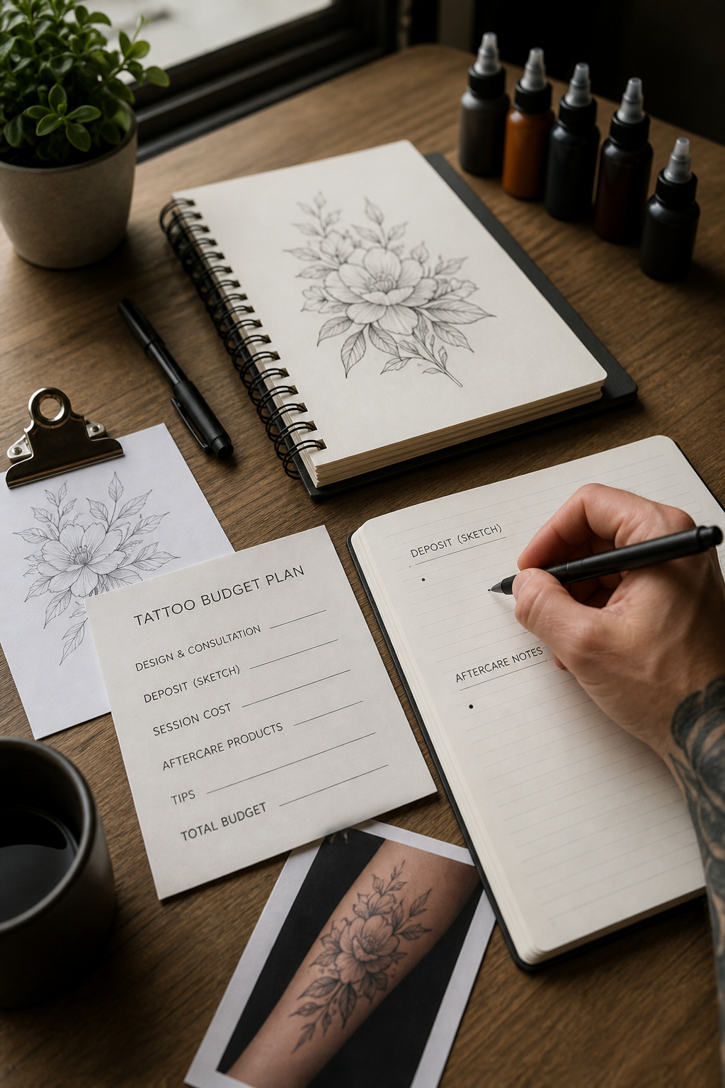 how to choose a tattoo artist: transparent tattoo budget planning with sketch deposit and aftercare notes