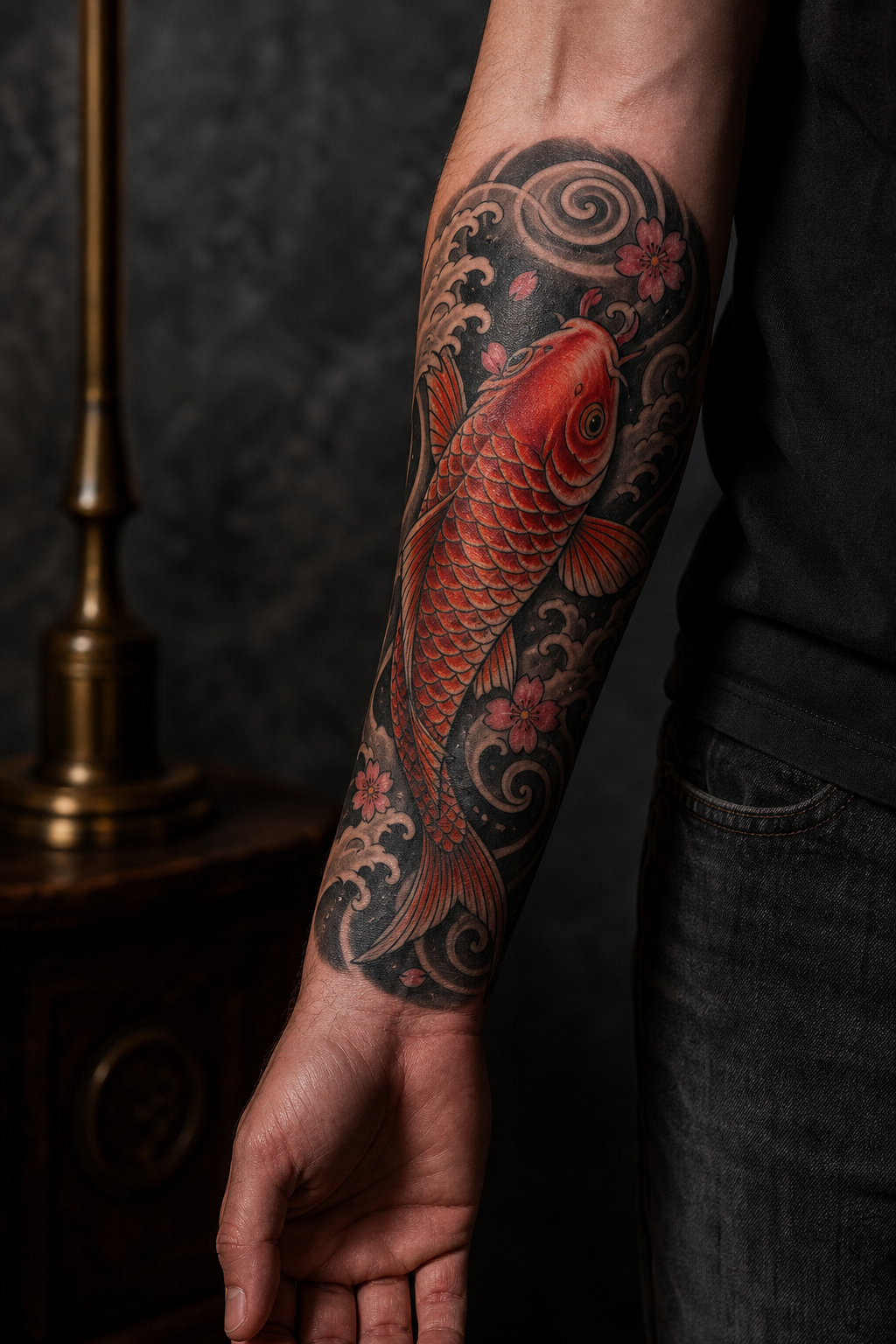koi fish forearm tattoo ideas — traditional Japanese koi