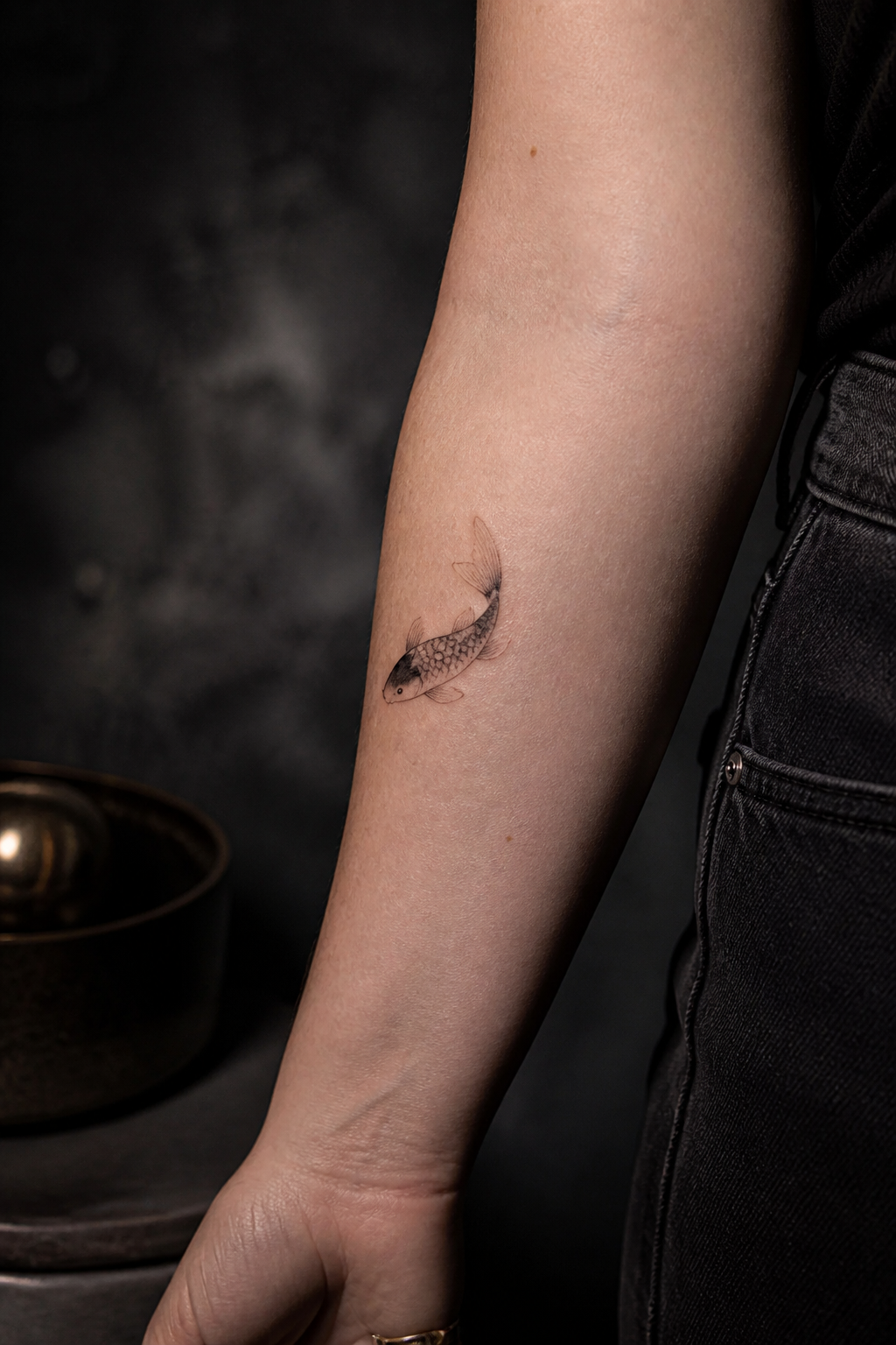 koi fish forearm tattoo ideas — tiny minimalist koi