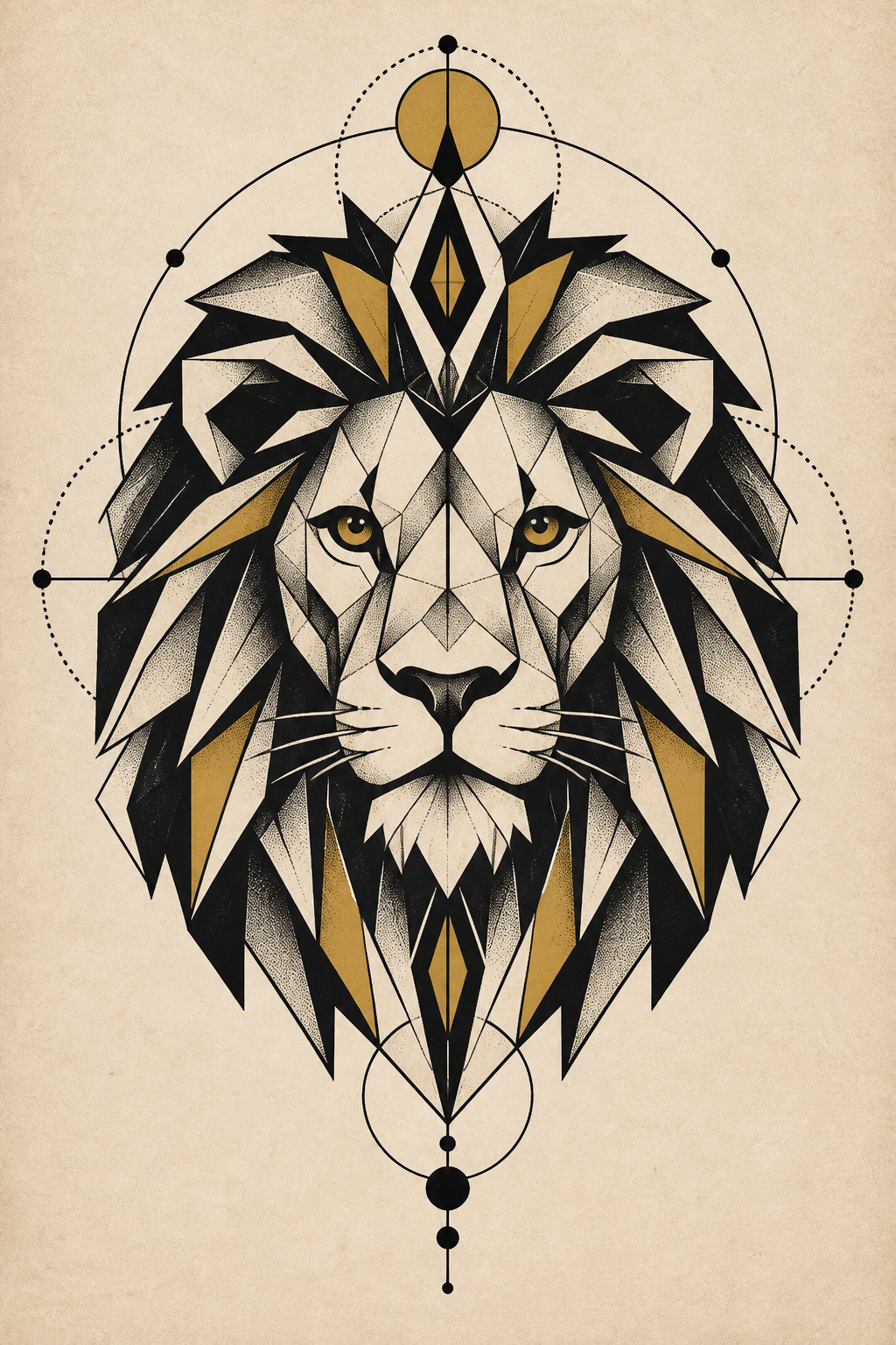 Geometric Leo lion tattoo concept in blackwork