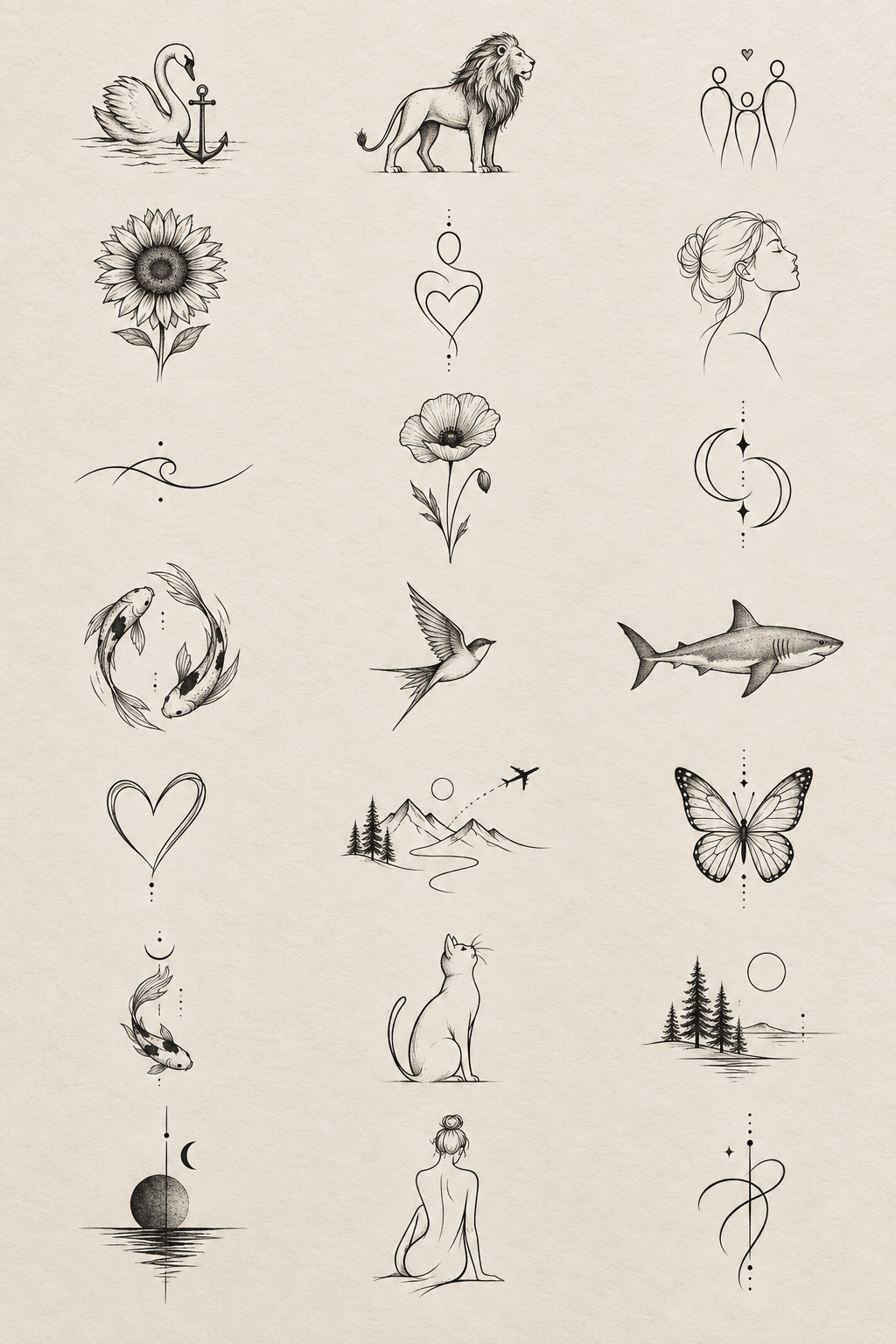 single-line tattoo ideas: Travel motif concept