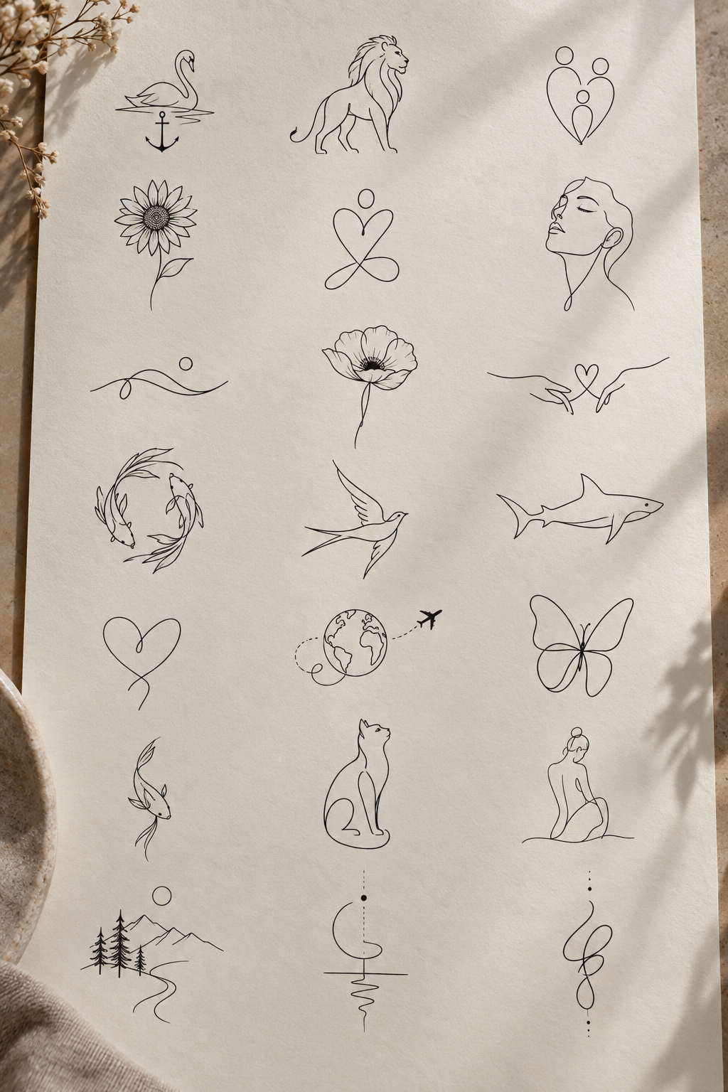 single-line tattoo ideas: Cat concept