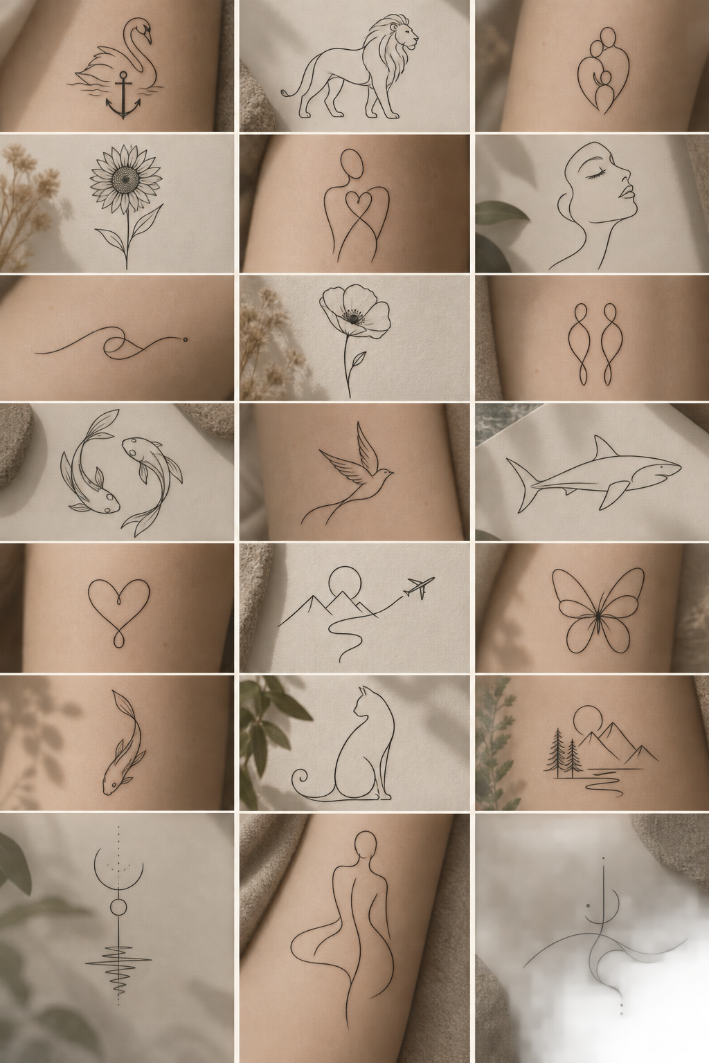 single-line tattoo ideas: Nature motif concept