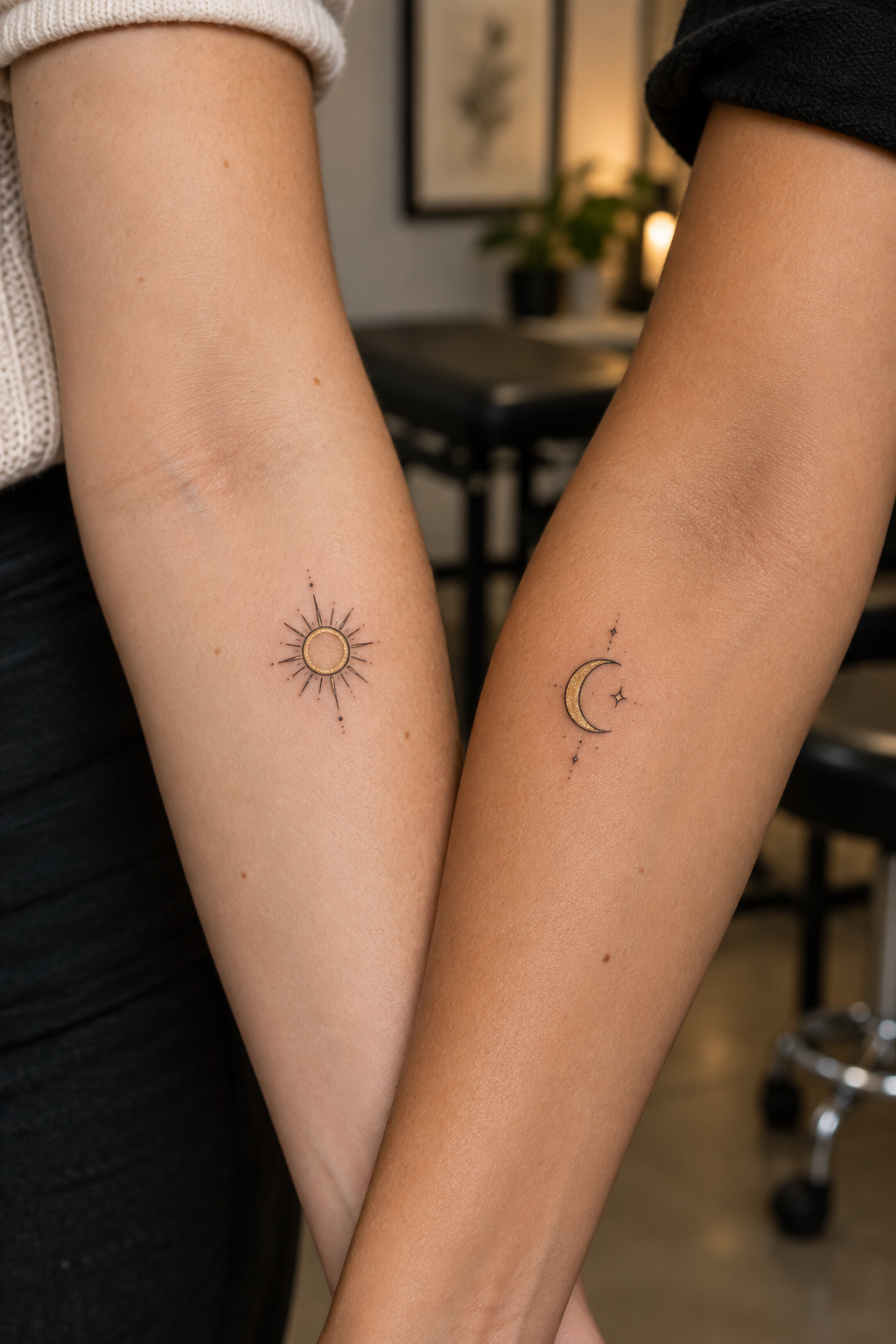 Sun and Moon Pair small friendship tattoo idea