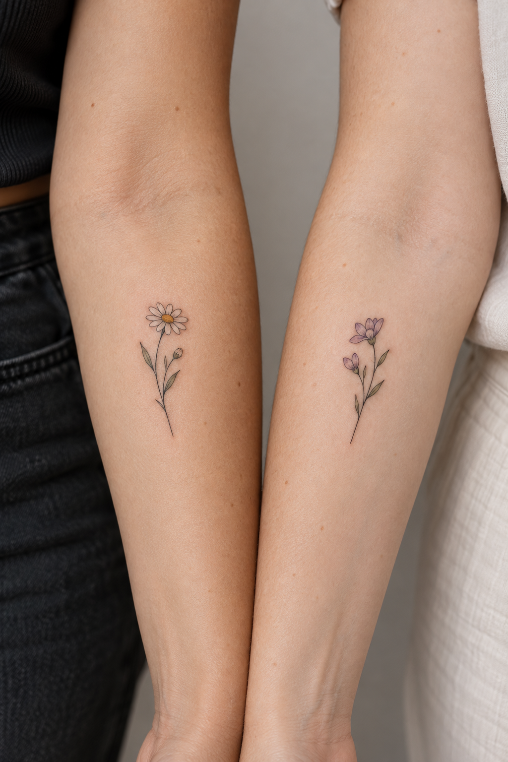 Small Flower Pair small friendship tattoo idea
