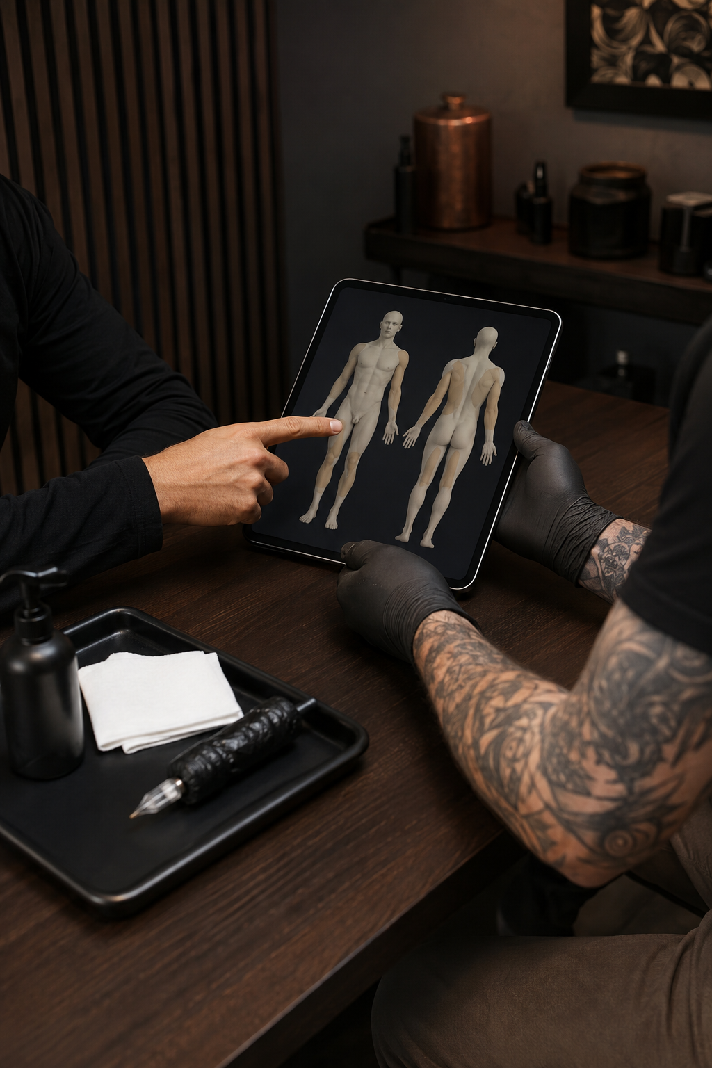 tattoo placement pain scale consultation in a hygienic studio