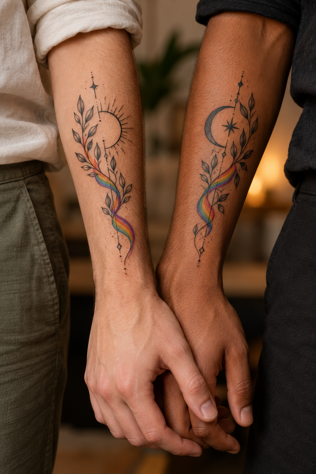 Matching LGBT couple tattoos concept