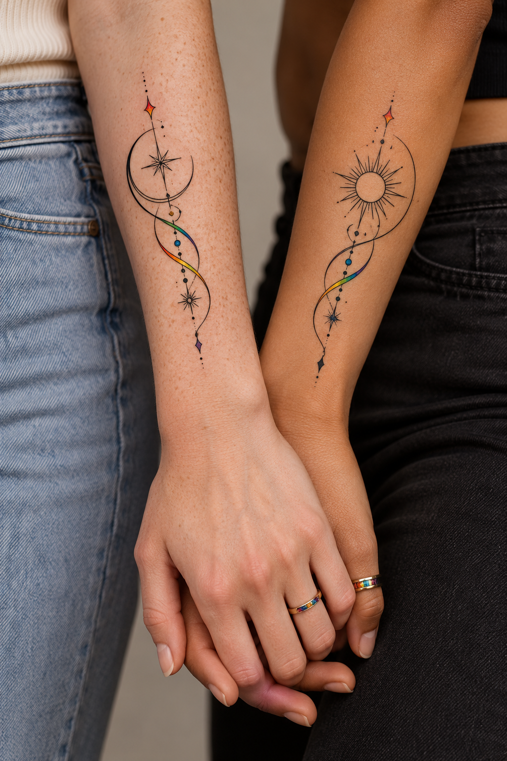 Matching LGBT couple tattoos concept