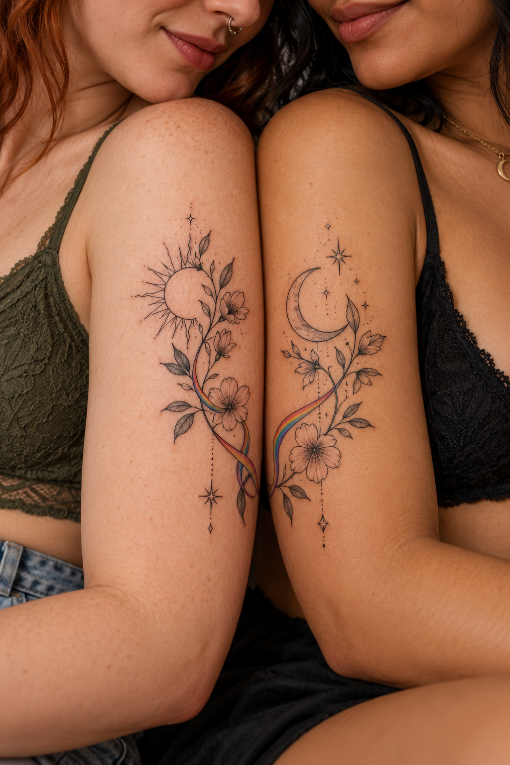 Matching LGBT couple tattoos concept
