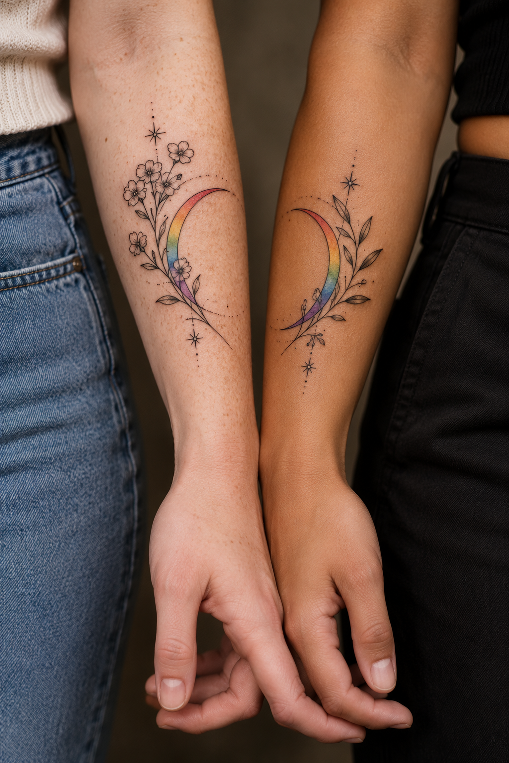 Matching LGBT couple tattoos concept