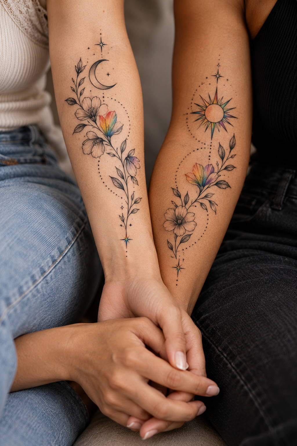 Matching LGBT couple tattoos concept
