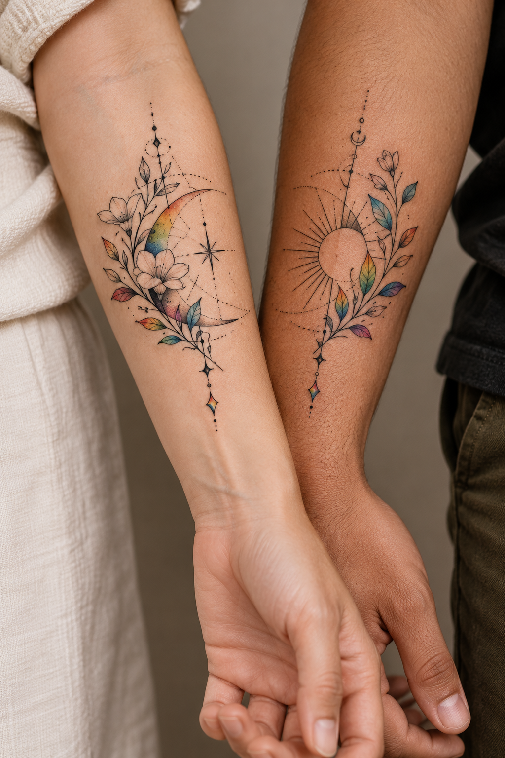 Matching LGBT couple tattoos concept