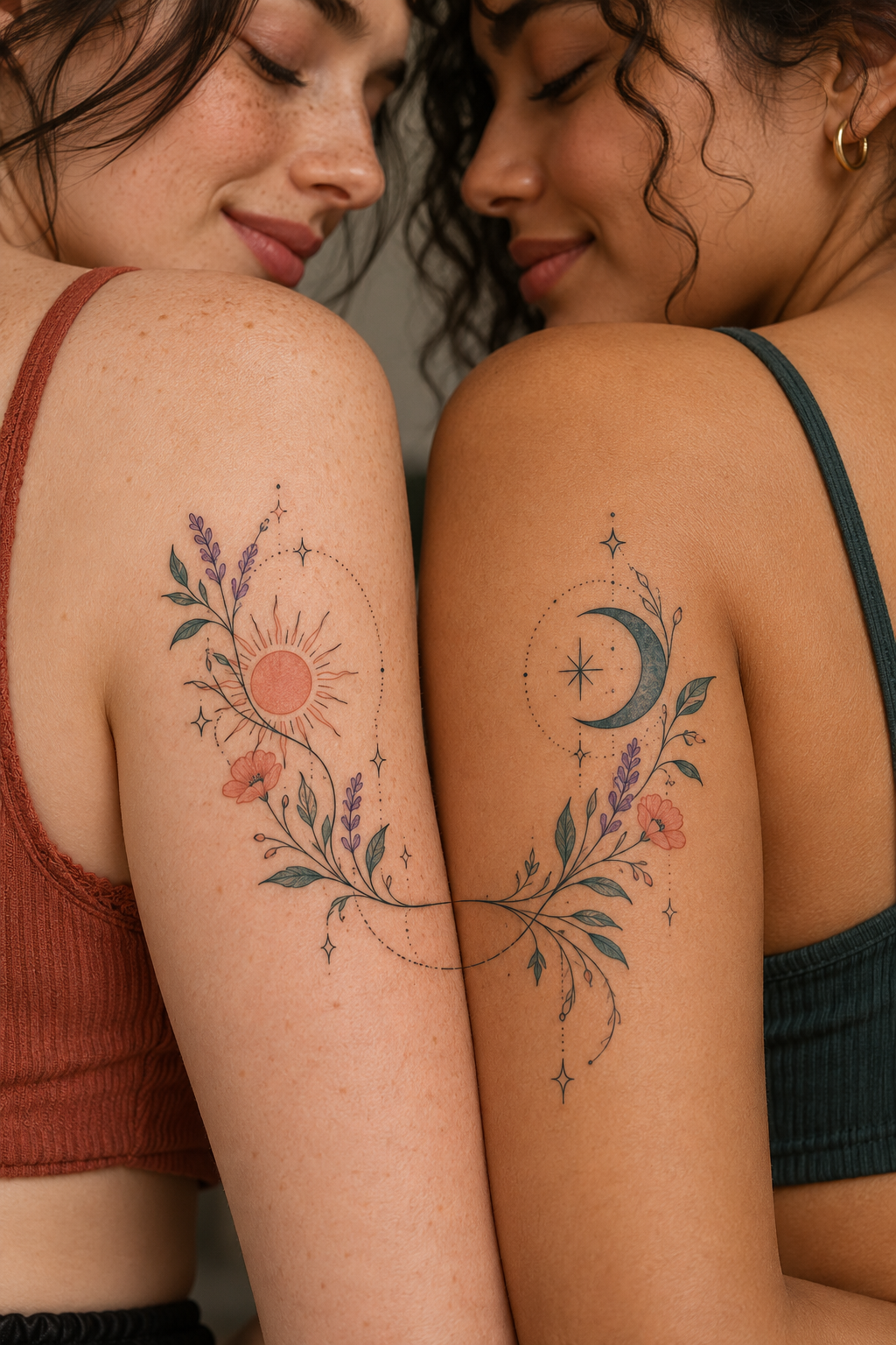 Matching LGBT couple tattoos concept