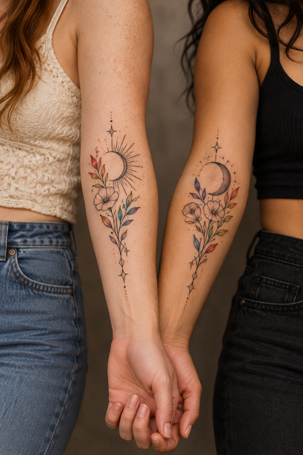 Matching LGBT couple tattoos concept