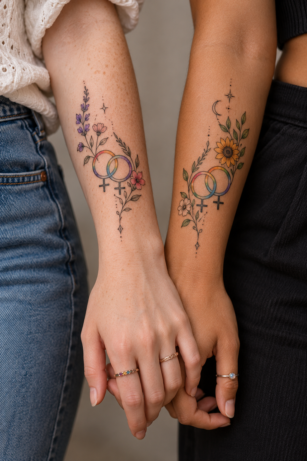 Matching LGBT couple tattoos concept