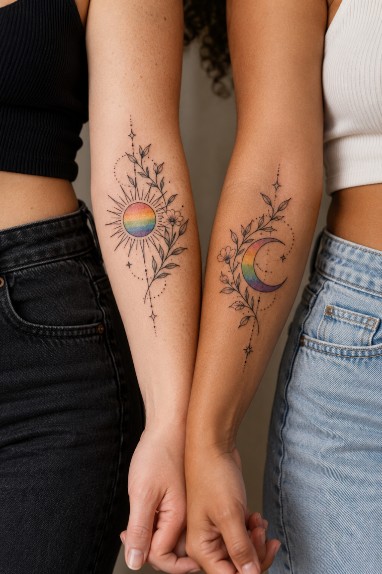 Matching LGBT couple tattoo concepts