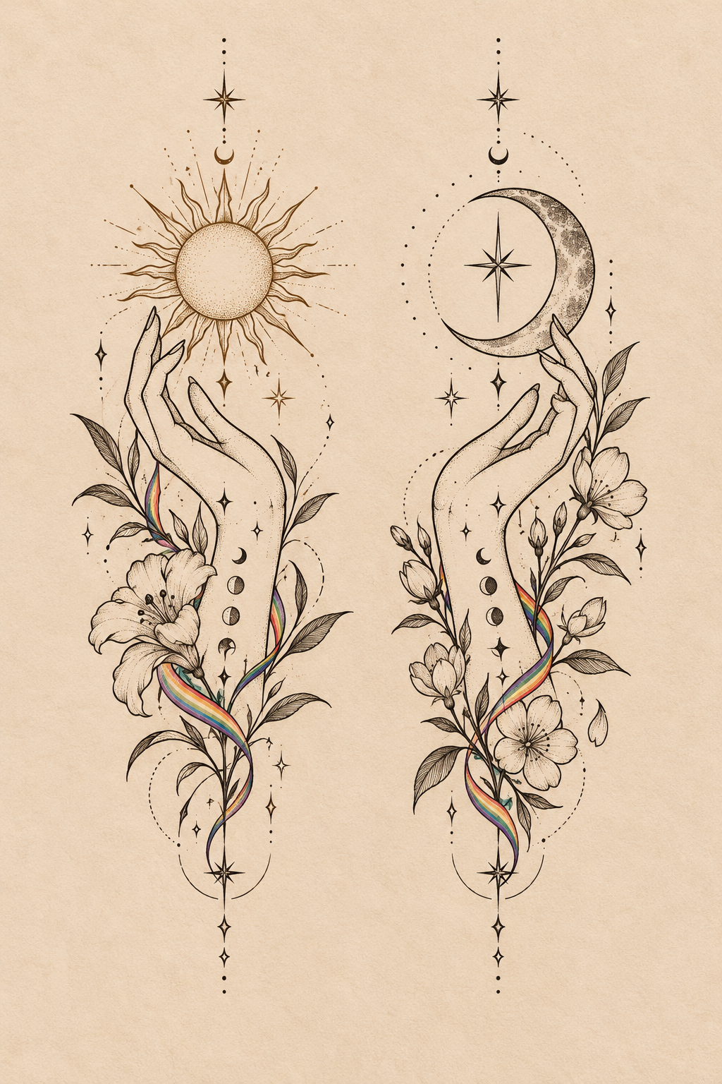 Paired queen matching LGBT couple tattoo idea