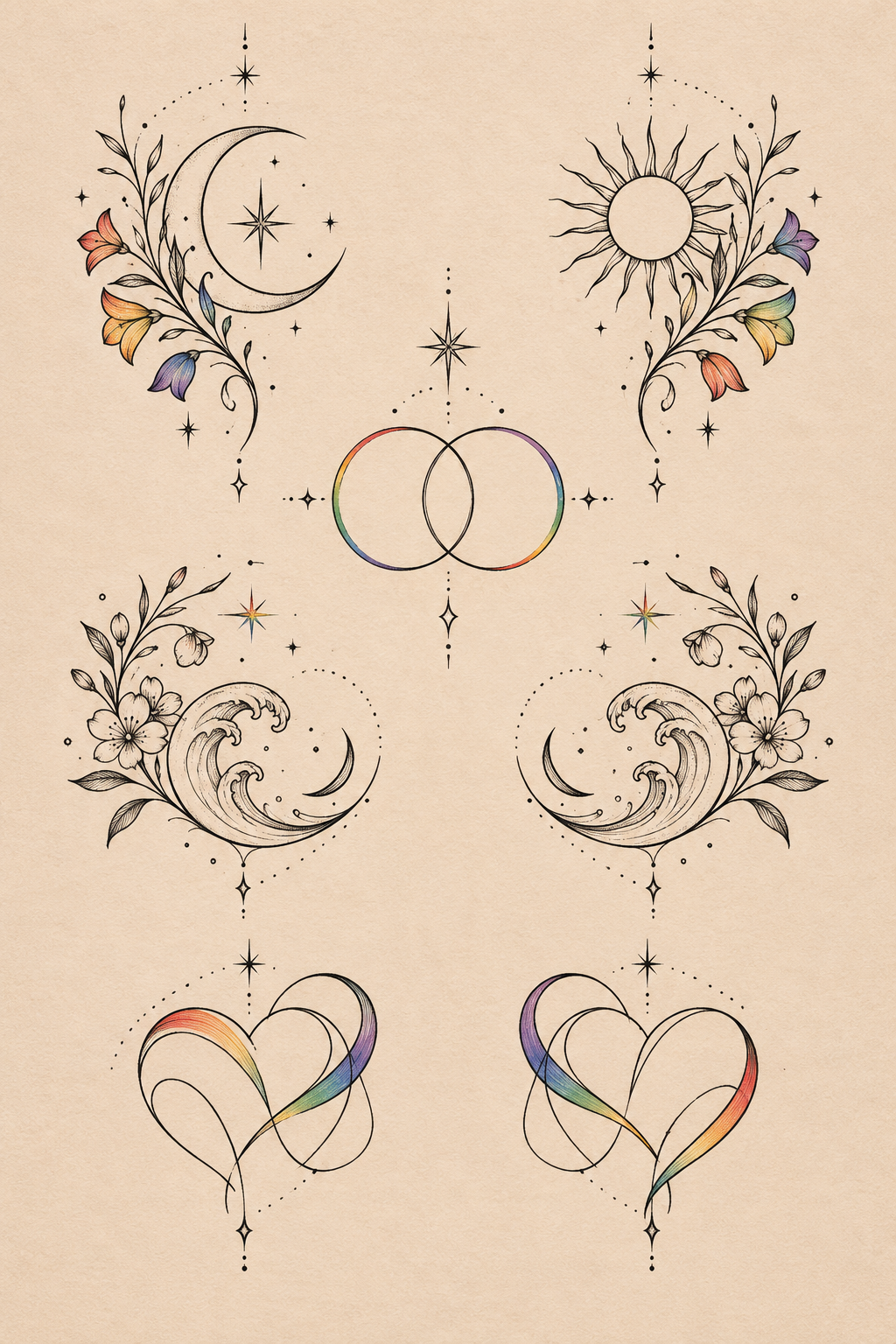Sun and moon matching LGBT couple tattoo idea