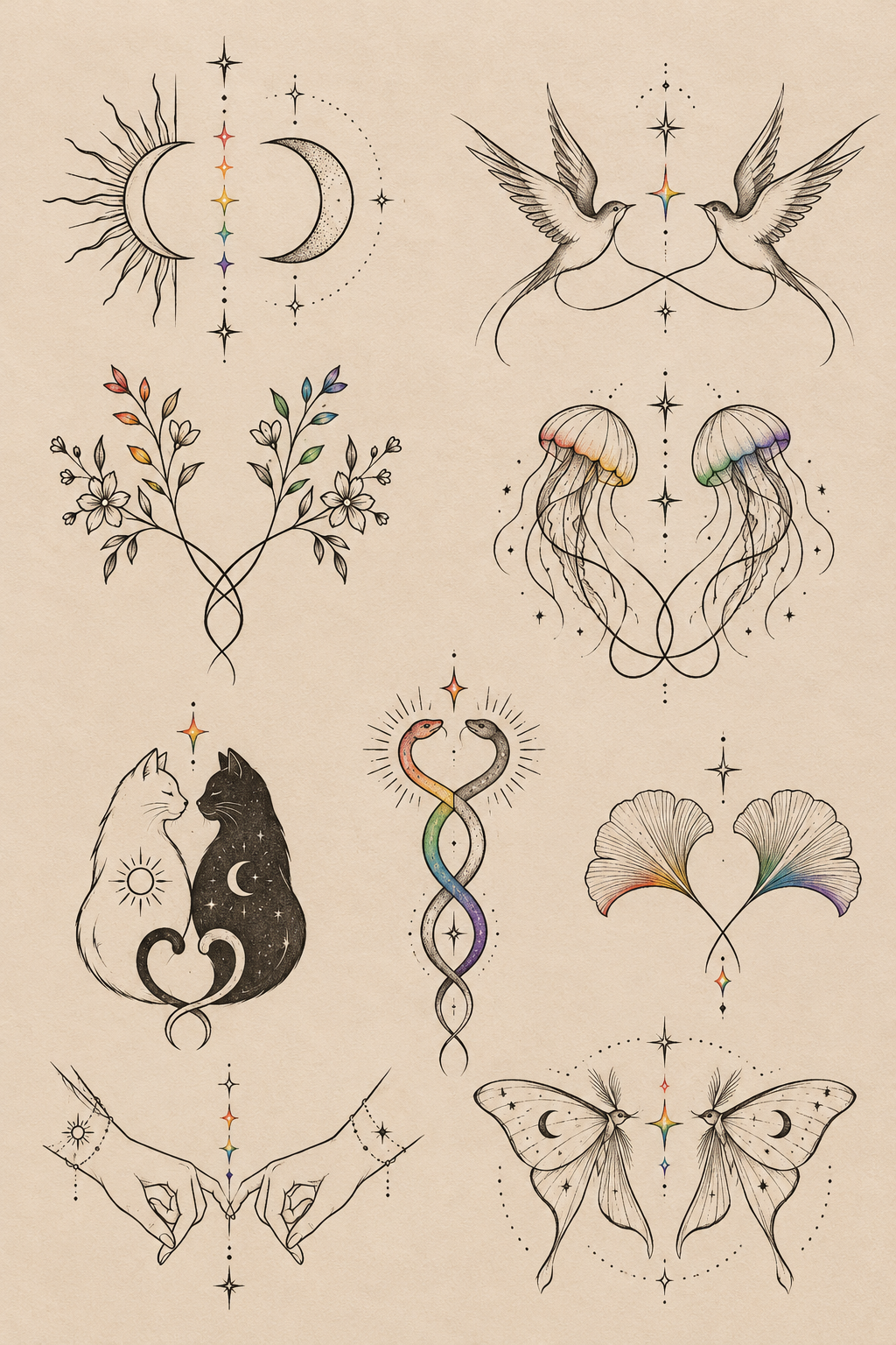 Playful scribble matching LGBT couple tattoo idea