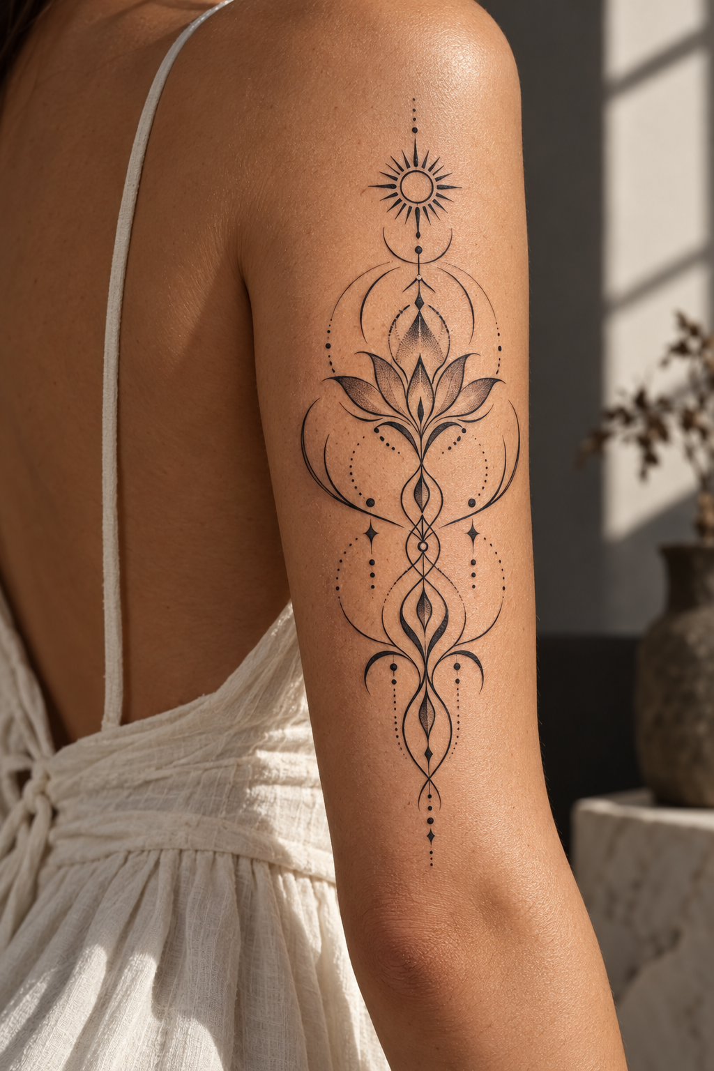 Vertical Sanskrit lettering tattoo design