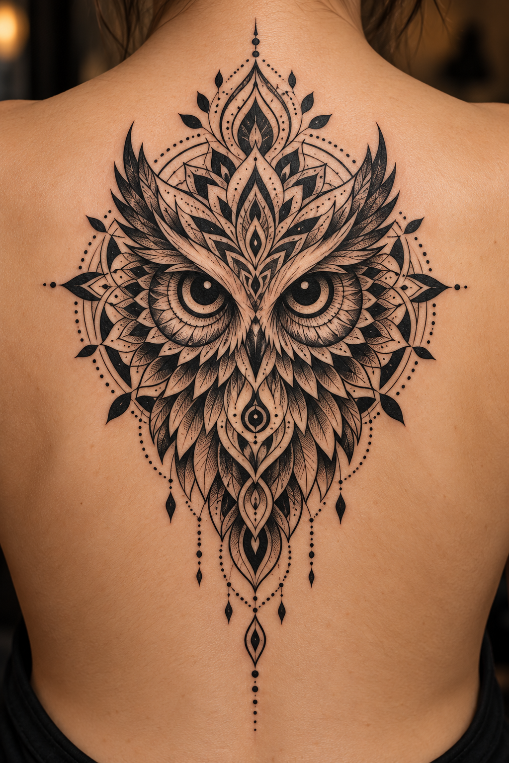 Owl-inspired mandala mandala tattoo idea