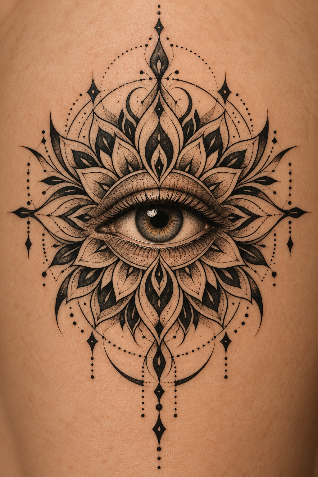 Eye and mandala mandala tattoo idea