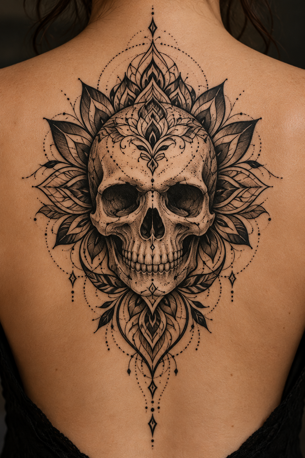 Skull and mandala mandala tattoo idea