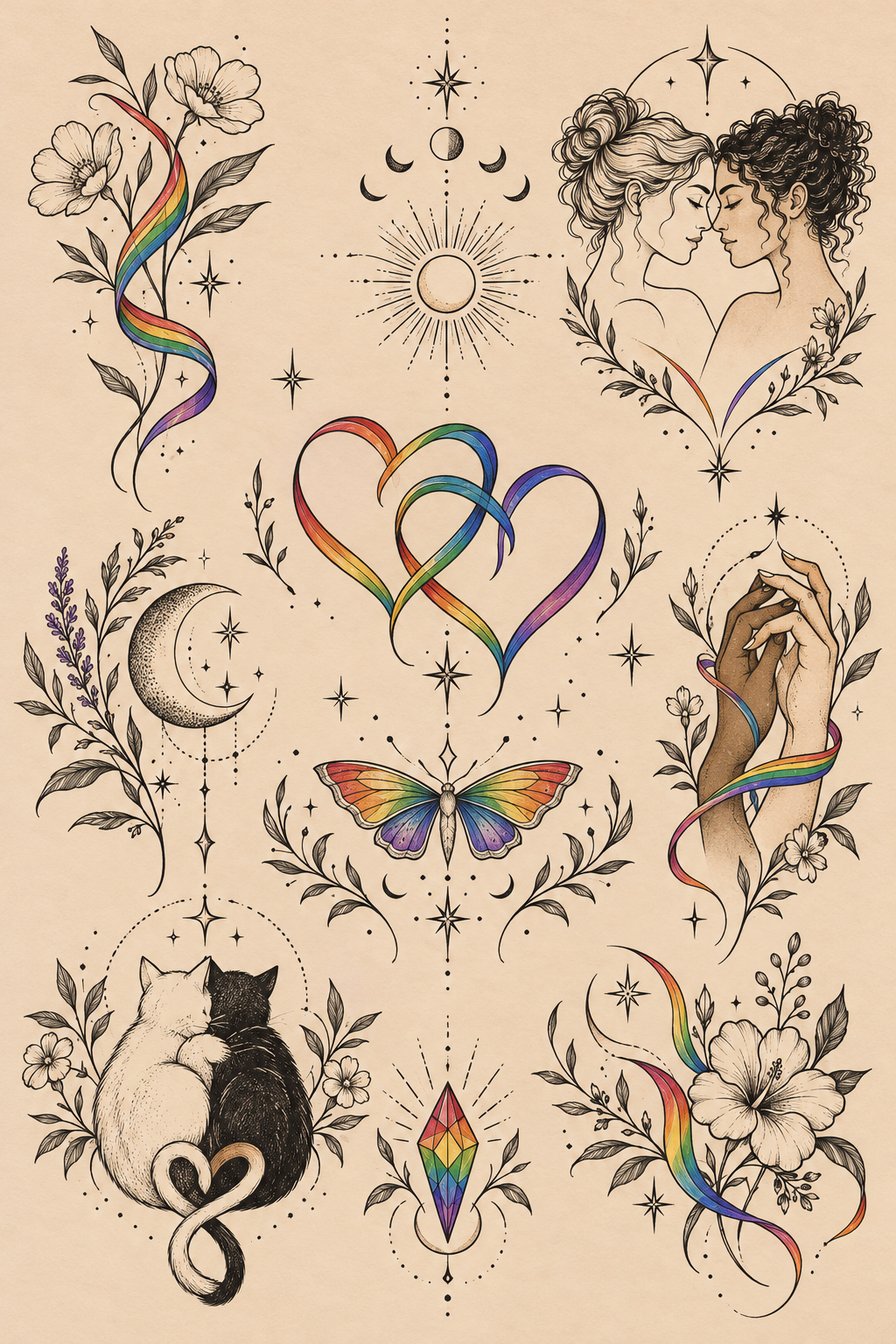 Rainbow stork LGBT tattoo idea