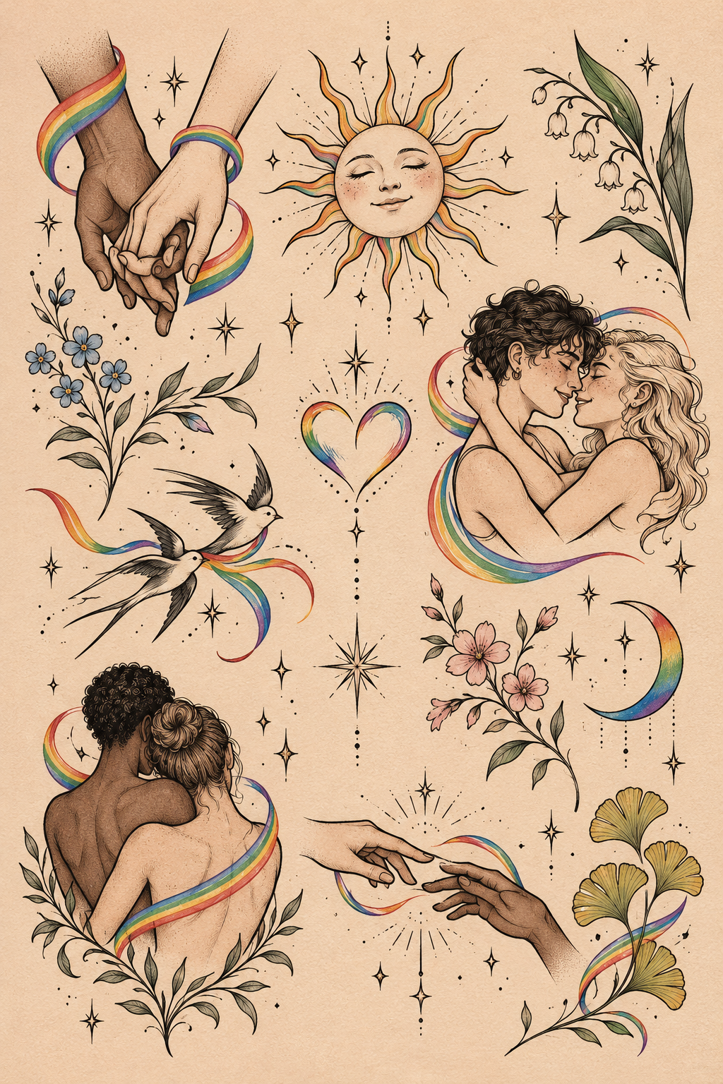 Playful rainbow spray tattoo idea