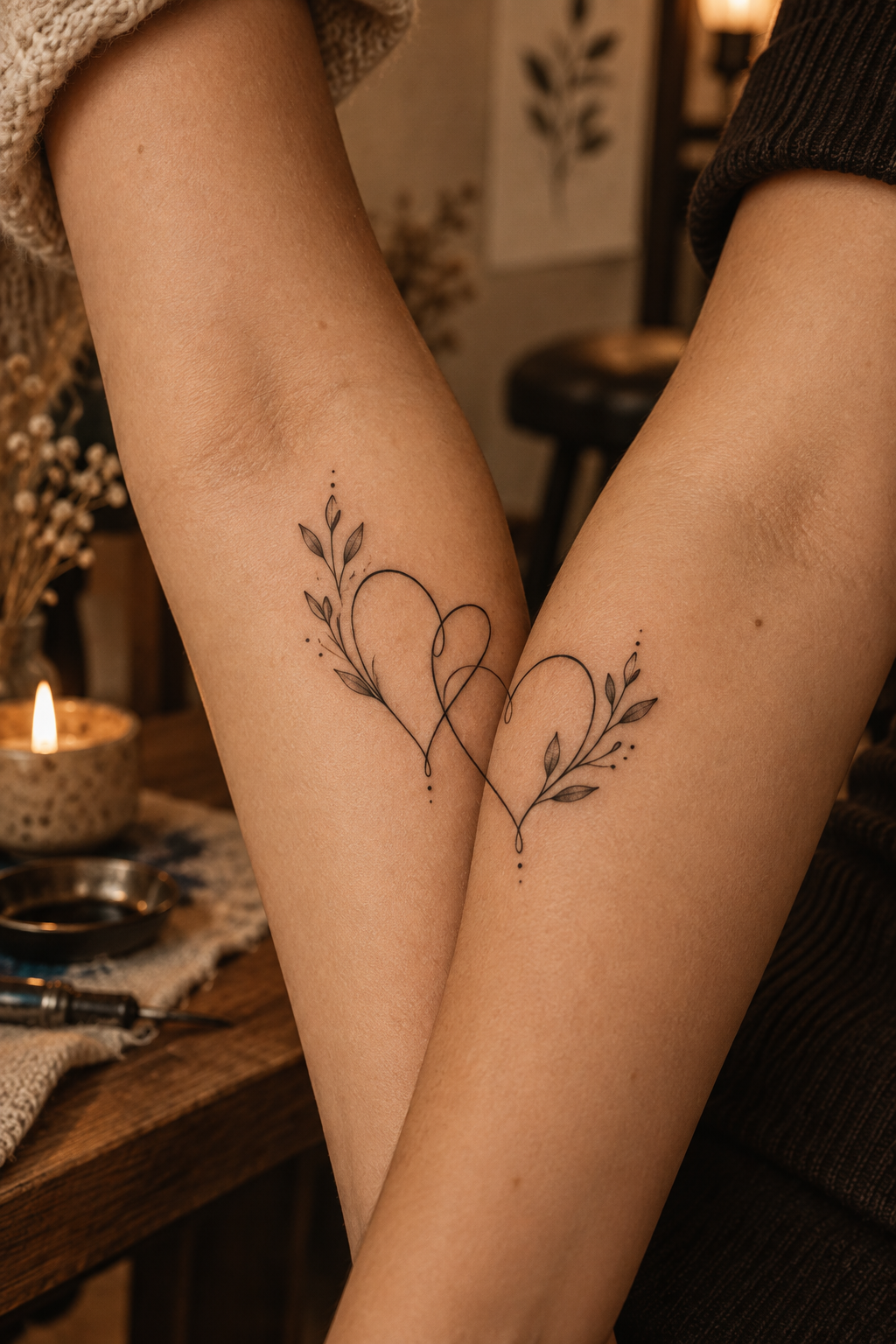 Minimalist Heart small sister tattoos idea