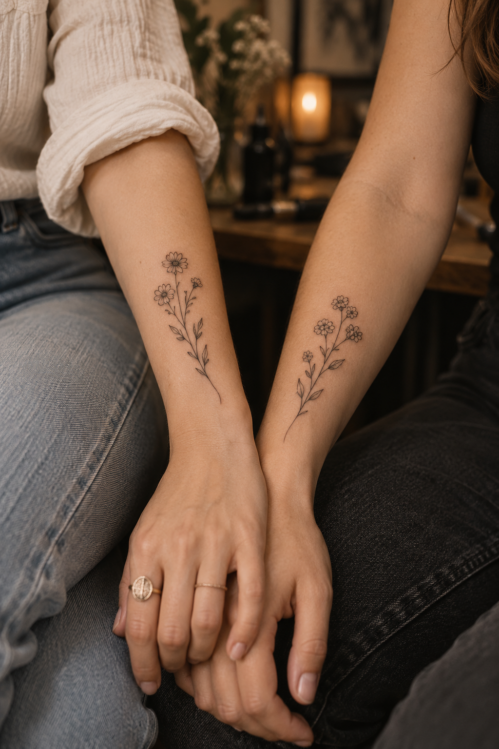 Tiny Flowers small sister tattoo idea
