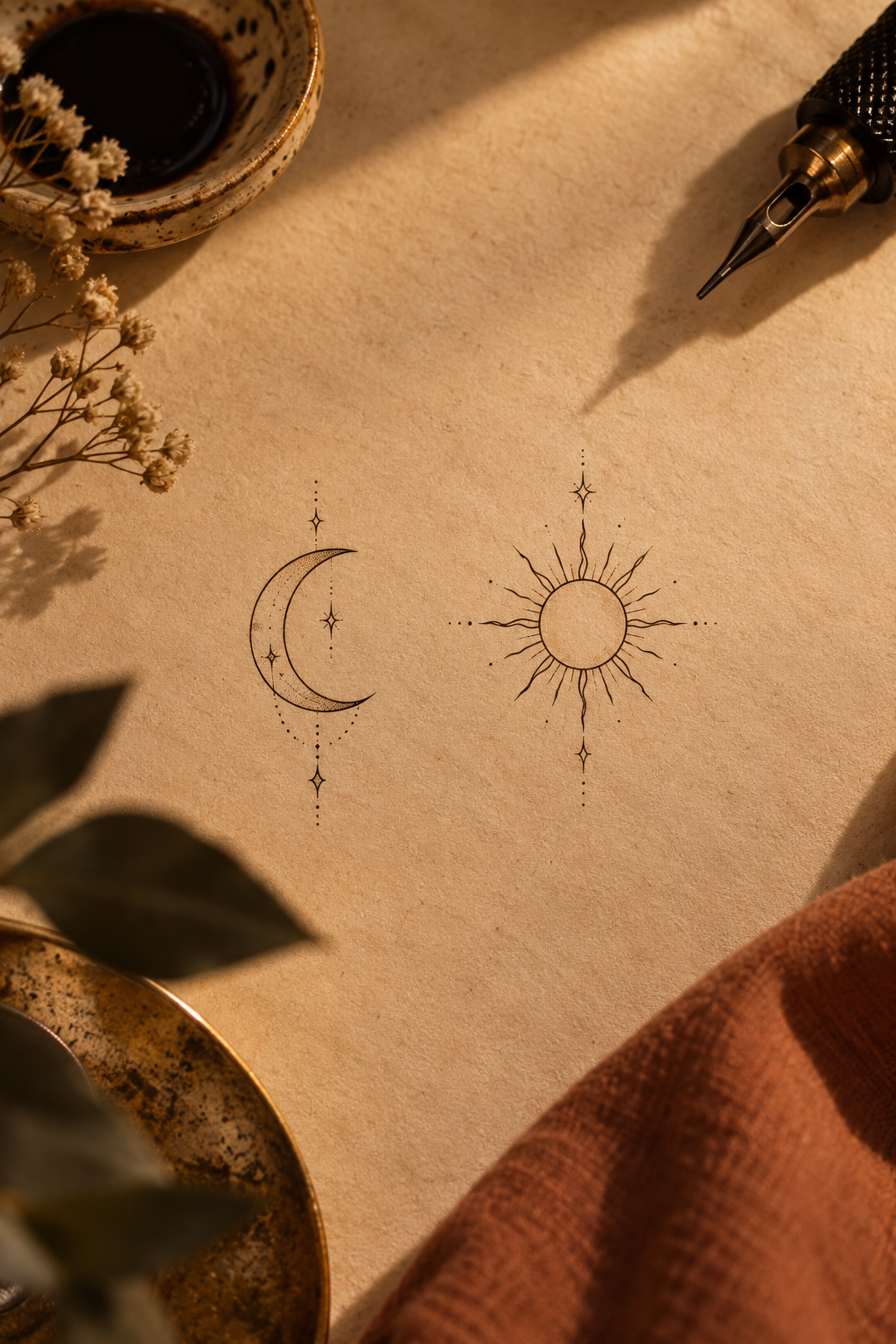 Tiny Sun and Moon small sister tattoo idea