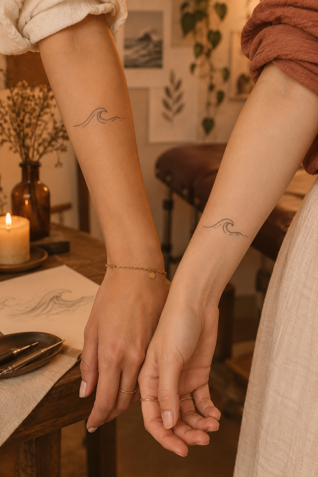 Simple Wave small sister tattoo idea