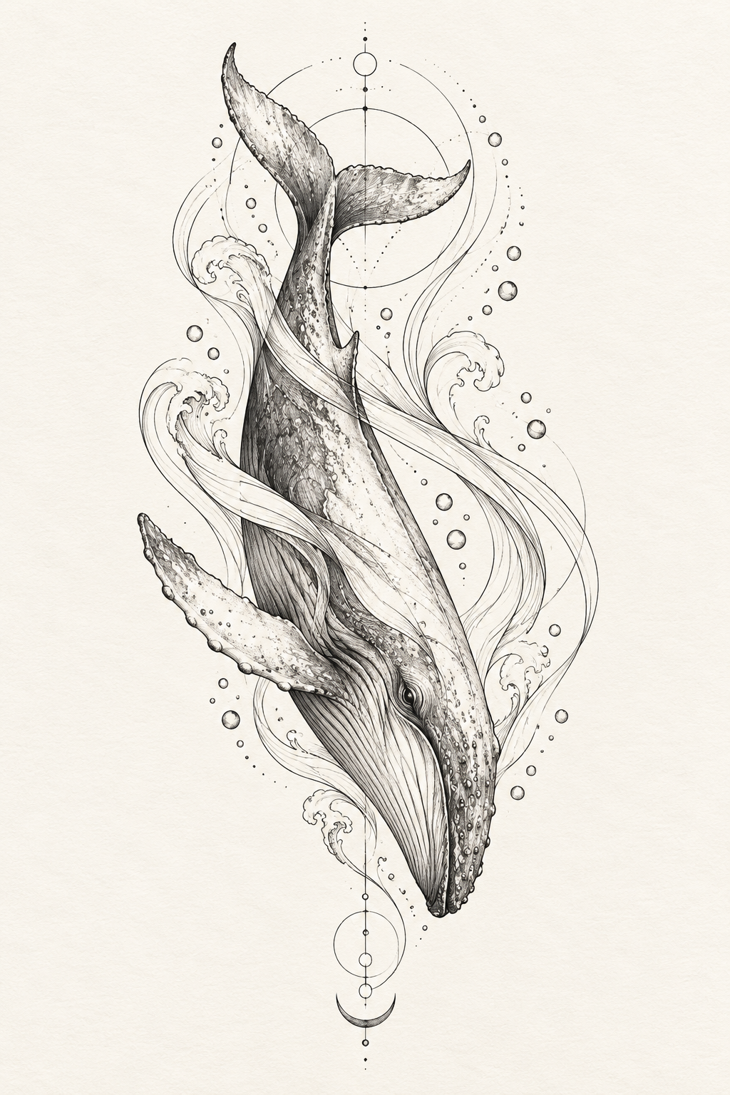 Whale Diving Through Water tiny whale tattoo idea