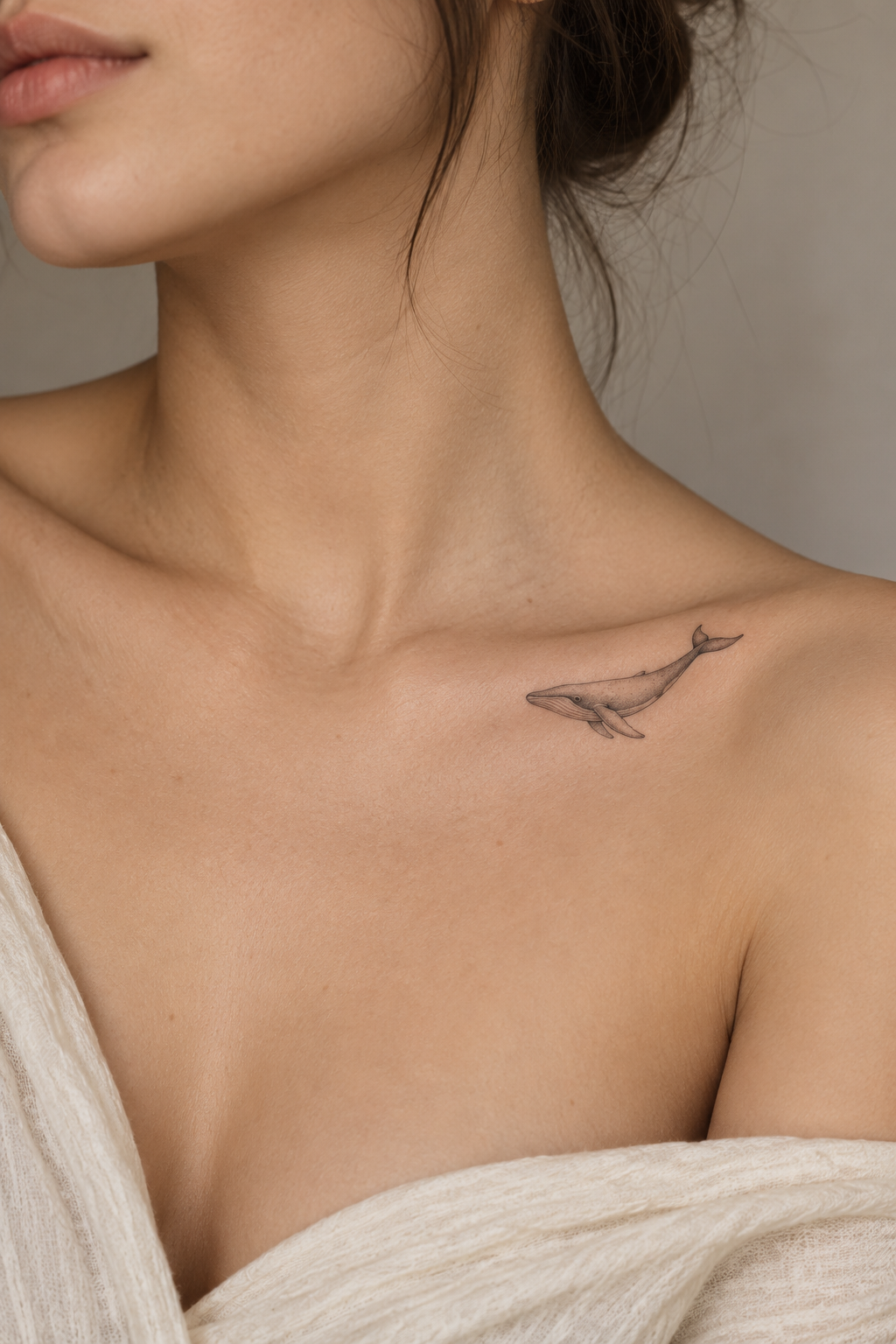 Tiny Collarbone Whale tiny whale tattoo idea