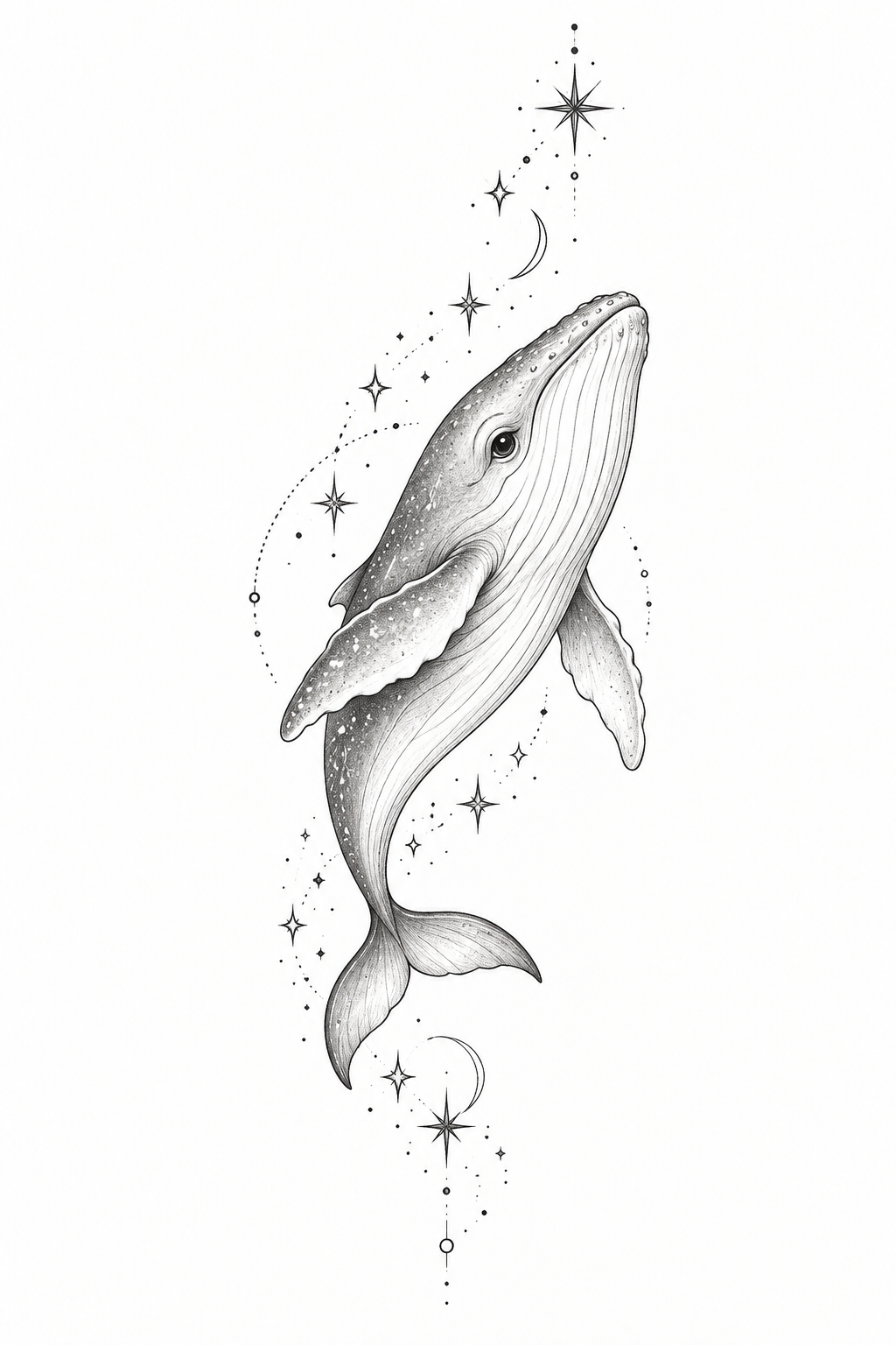 Baby Whale with Stars tiny whale tattoo idea