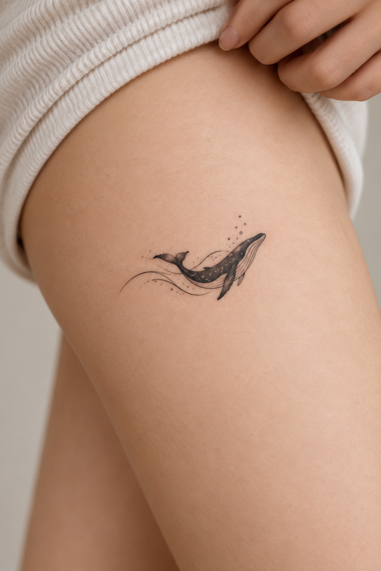 Tiny whale tattoo idea for ocean lovers