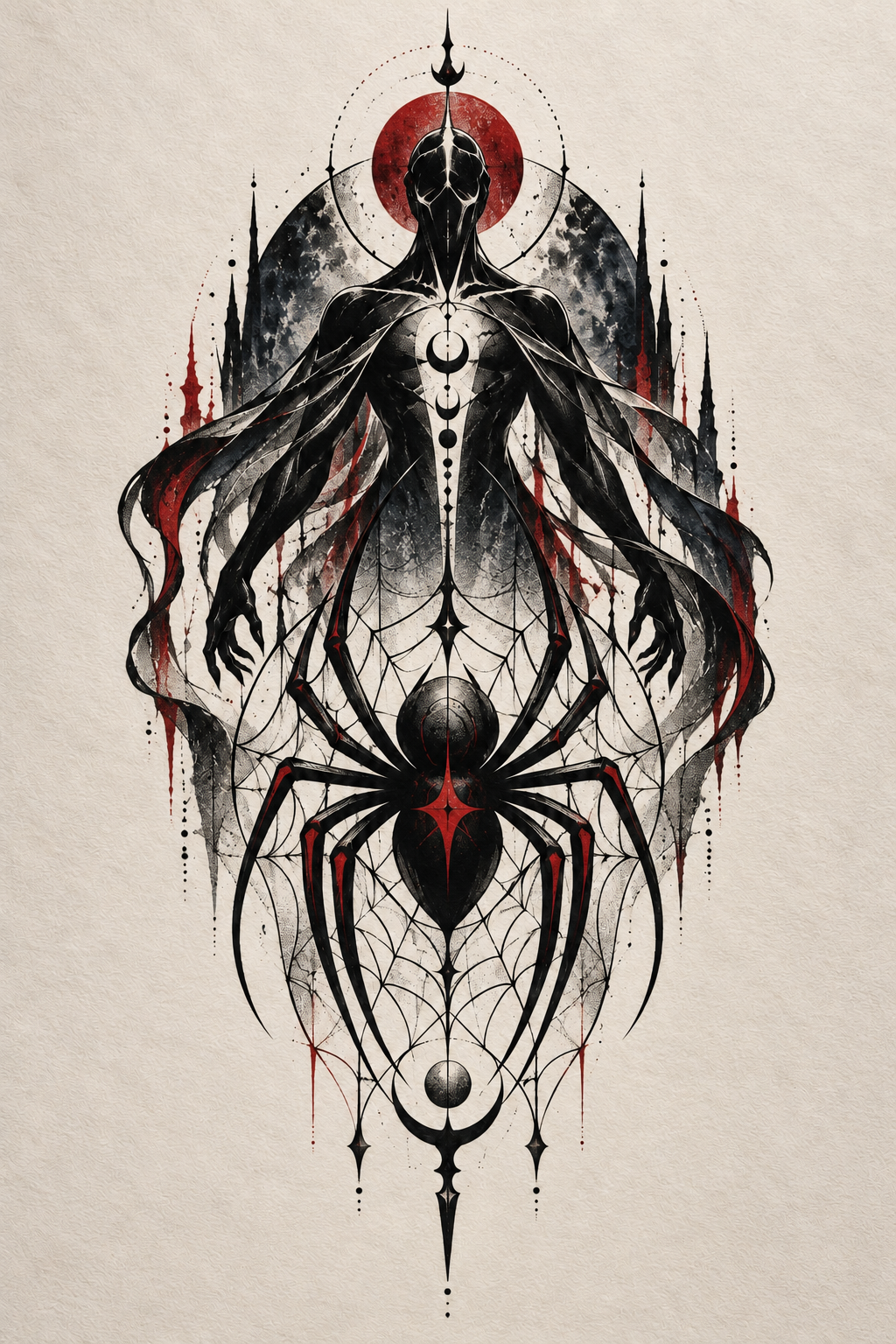 Gothic shadow treatment Spider-Man tattoo idea