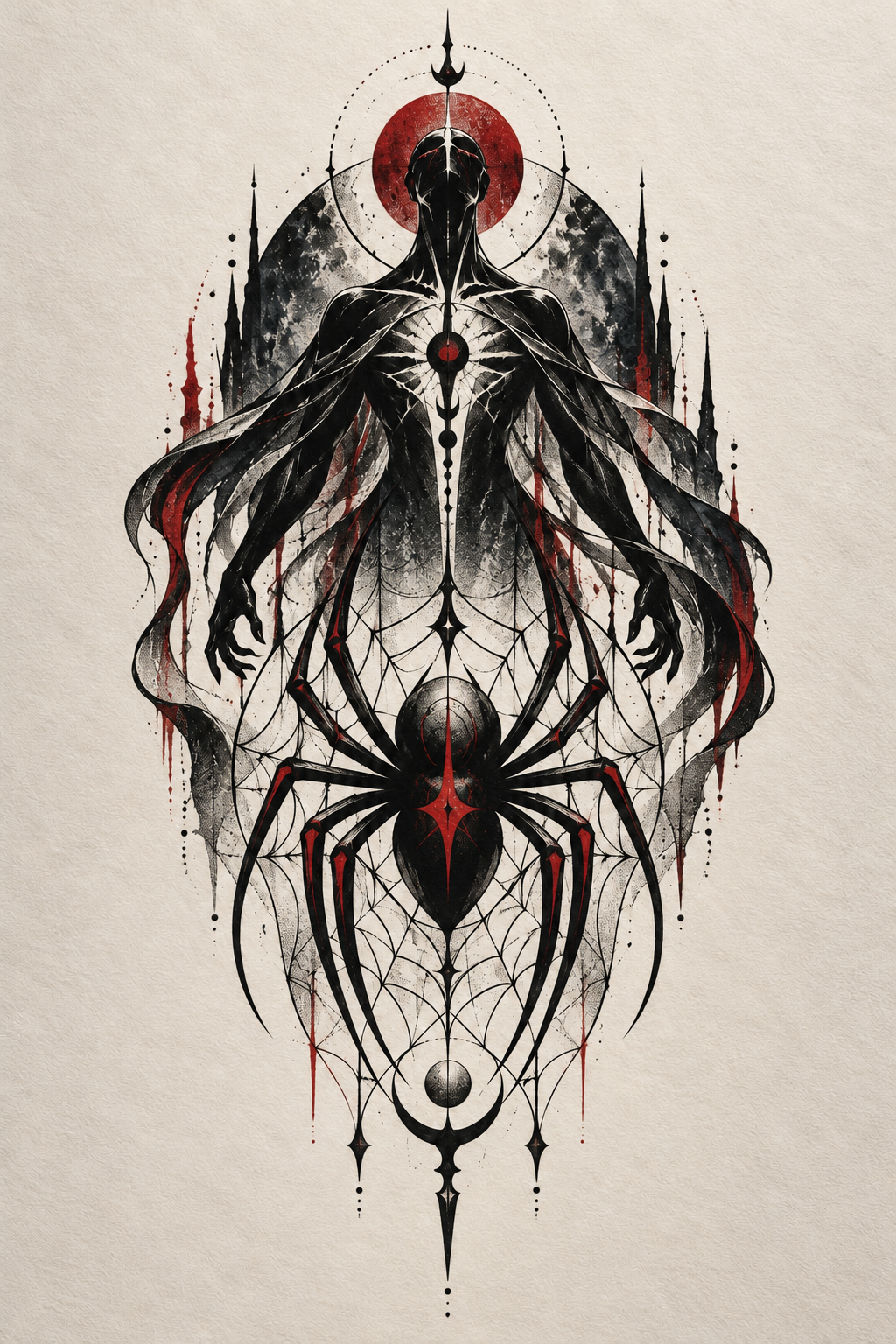 Back-piece narrative Spider-Man tattoo idea