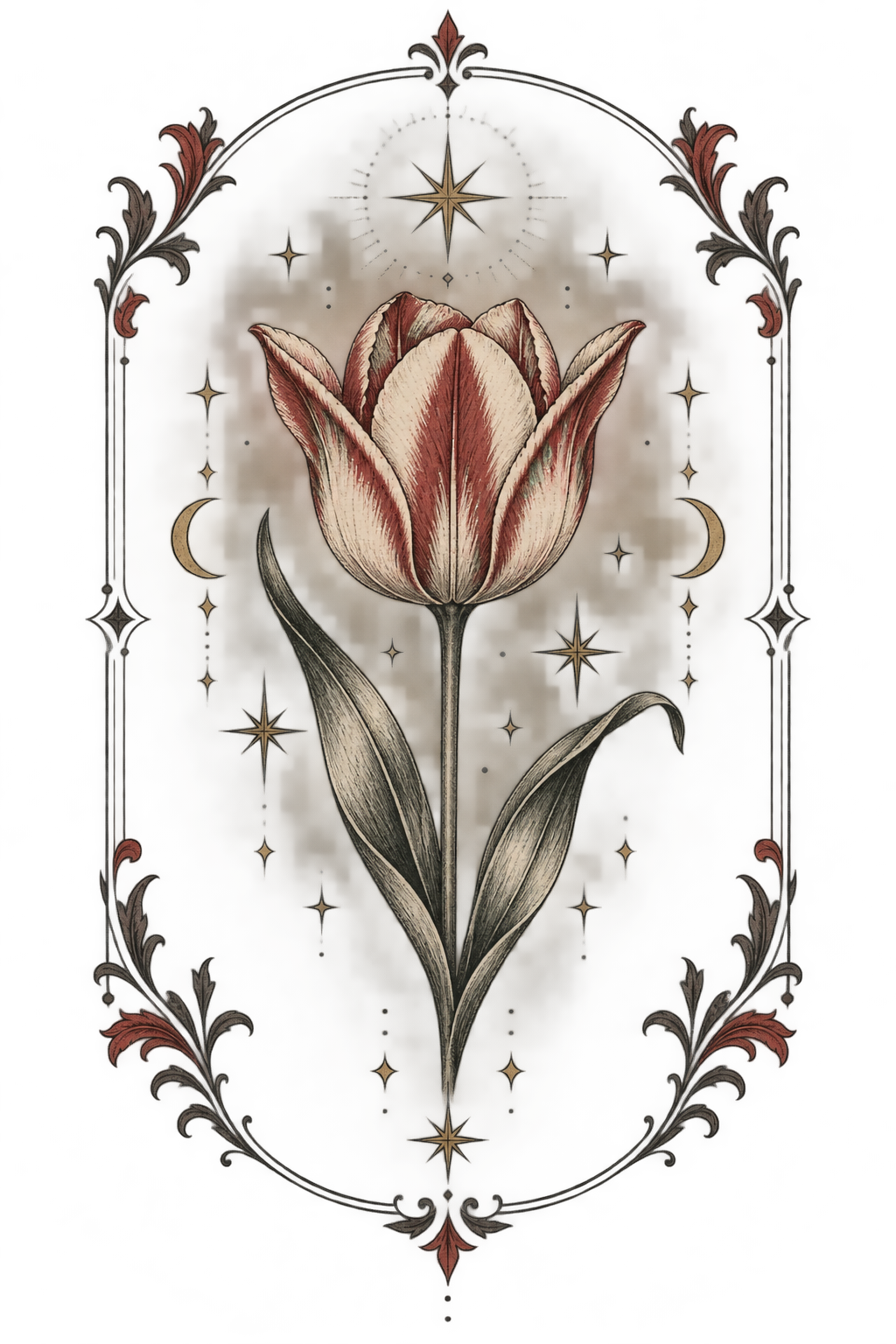 Tulip Flower With Stars stamp tattoo idea