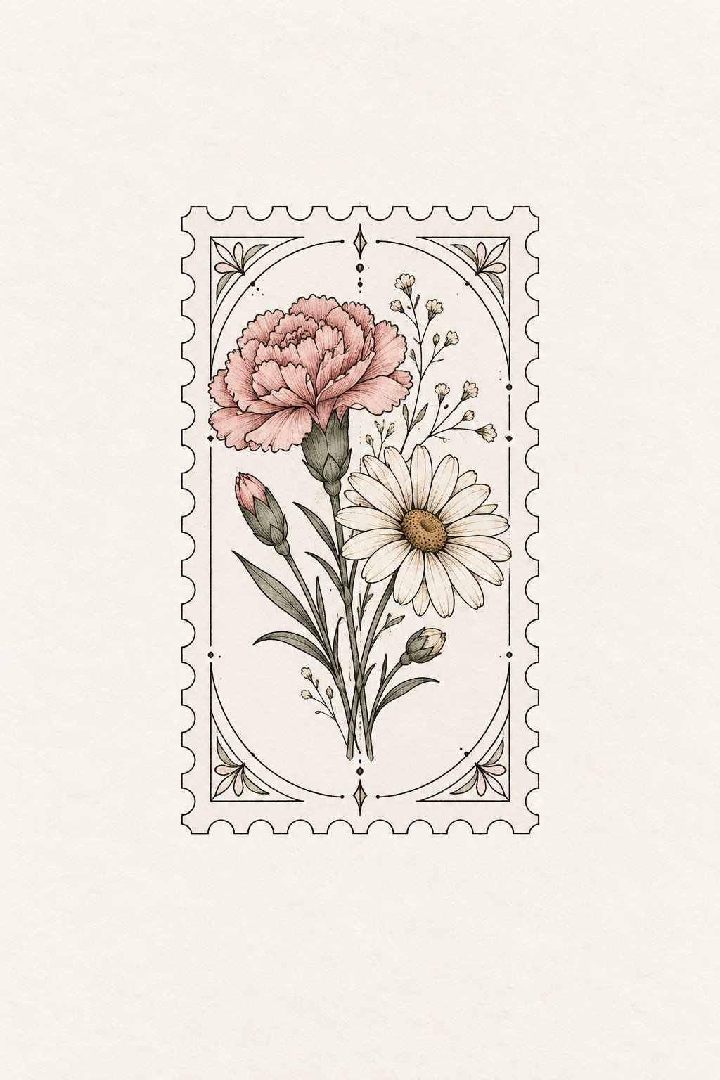 Tiny Carnation and Daisy Duo stamp tattoo idea