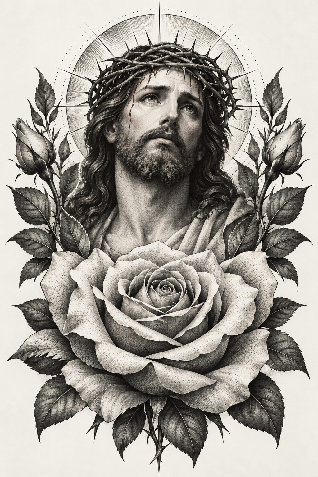 Jesus and rose tattoo idea
