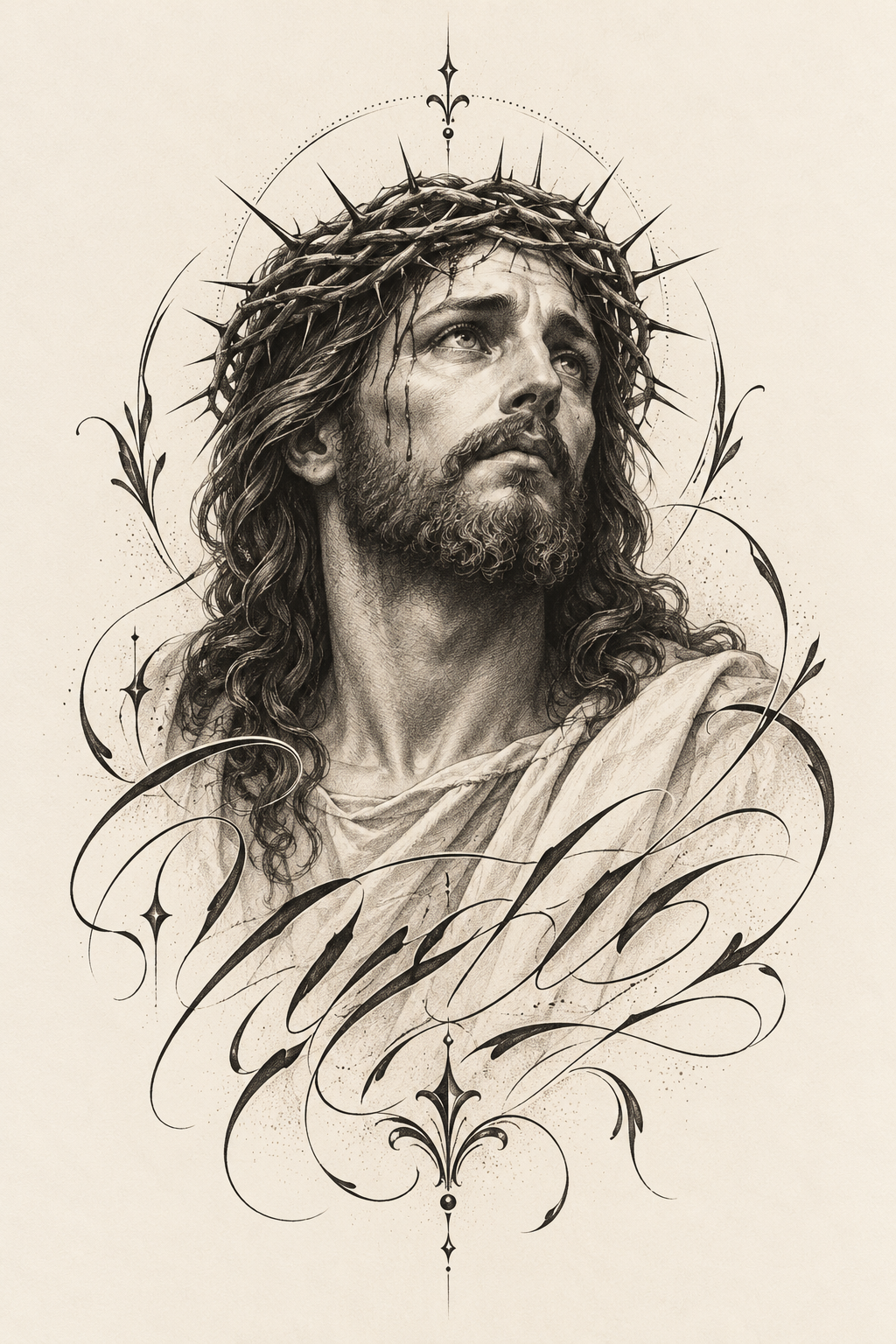 Jesus tattoo with script accent