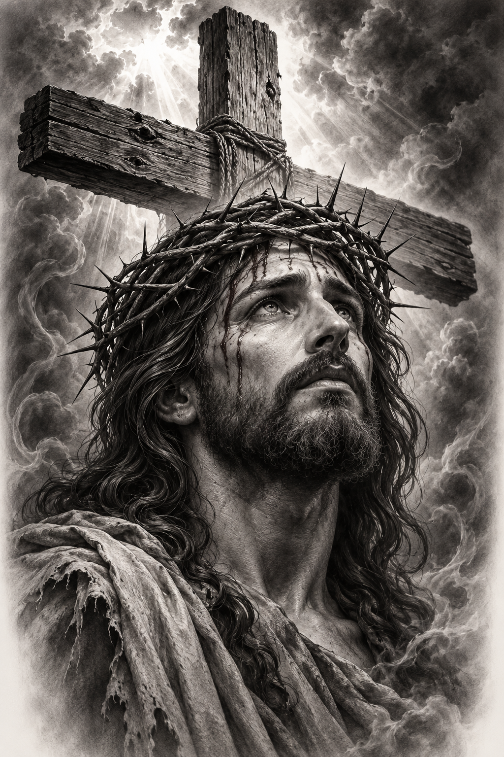 cross and Jesus portrait tattoo idea